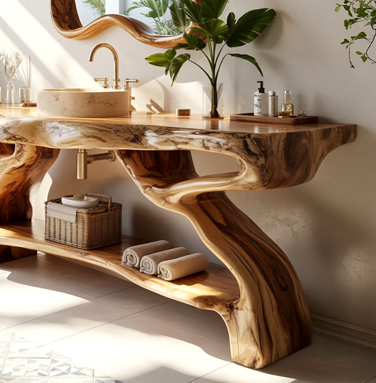 Handgefertigte Rustikale Scheunenholz-Konsole – Massivholz Badmöbel im Landhausstil