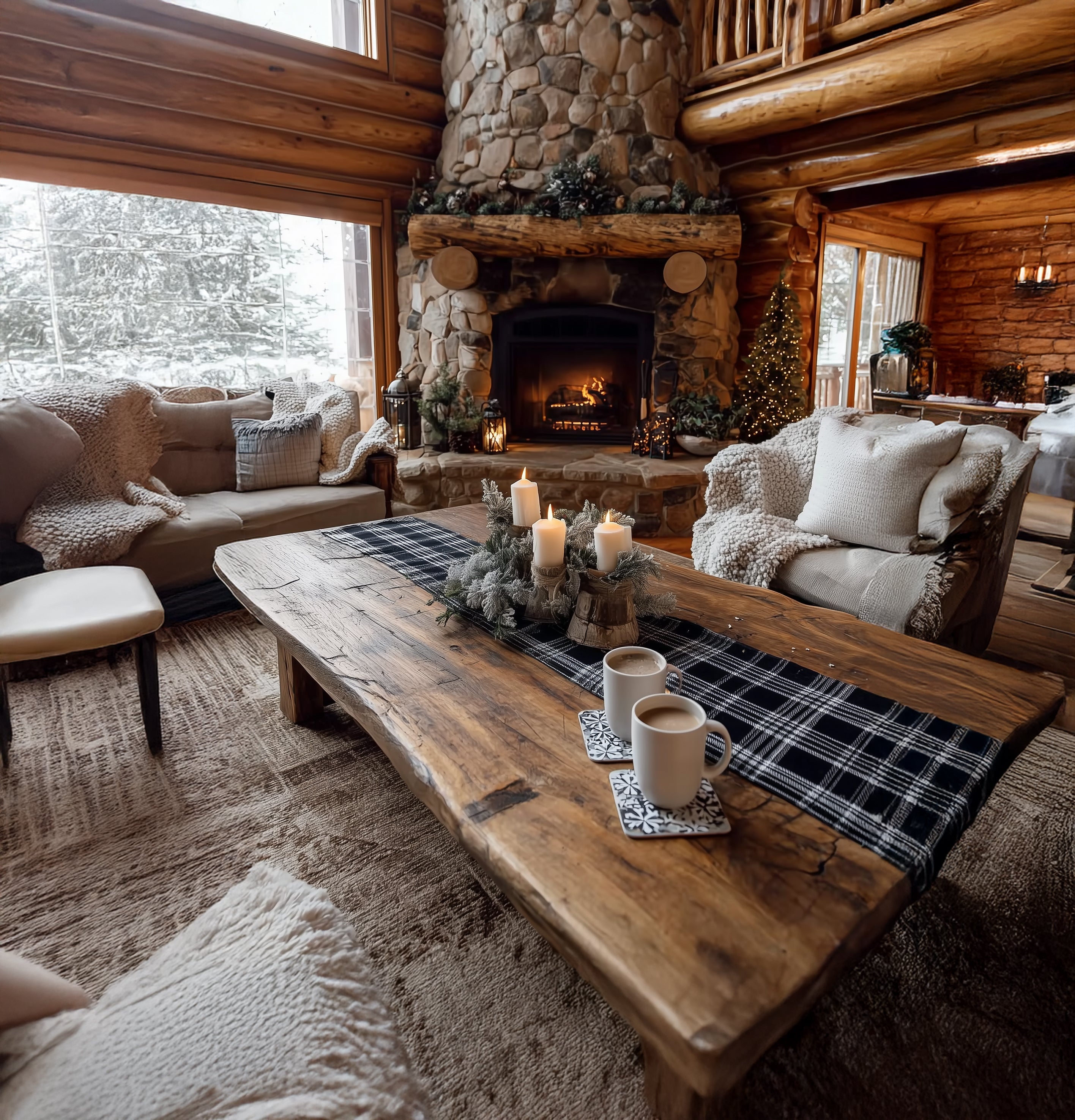 Massivholz-Couchtisch mit Naturkante – Handgefertigtes Mid-Century-Akzentmöbel