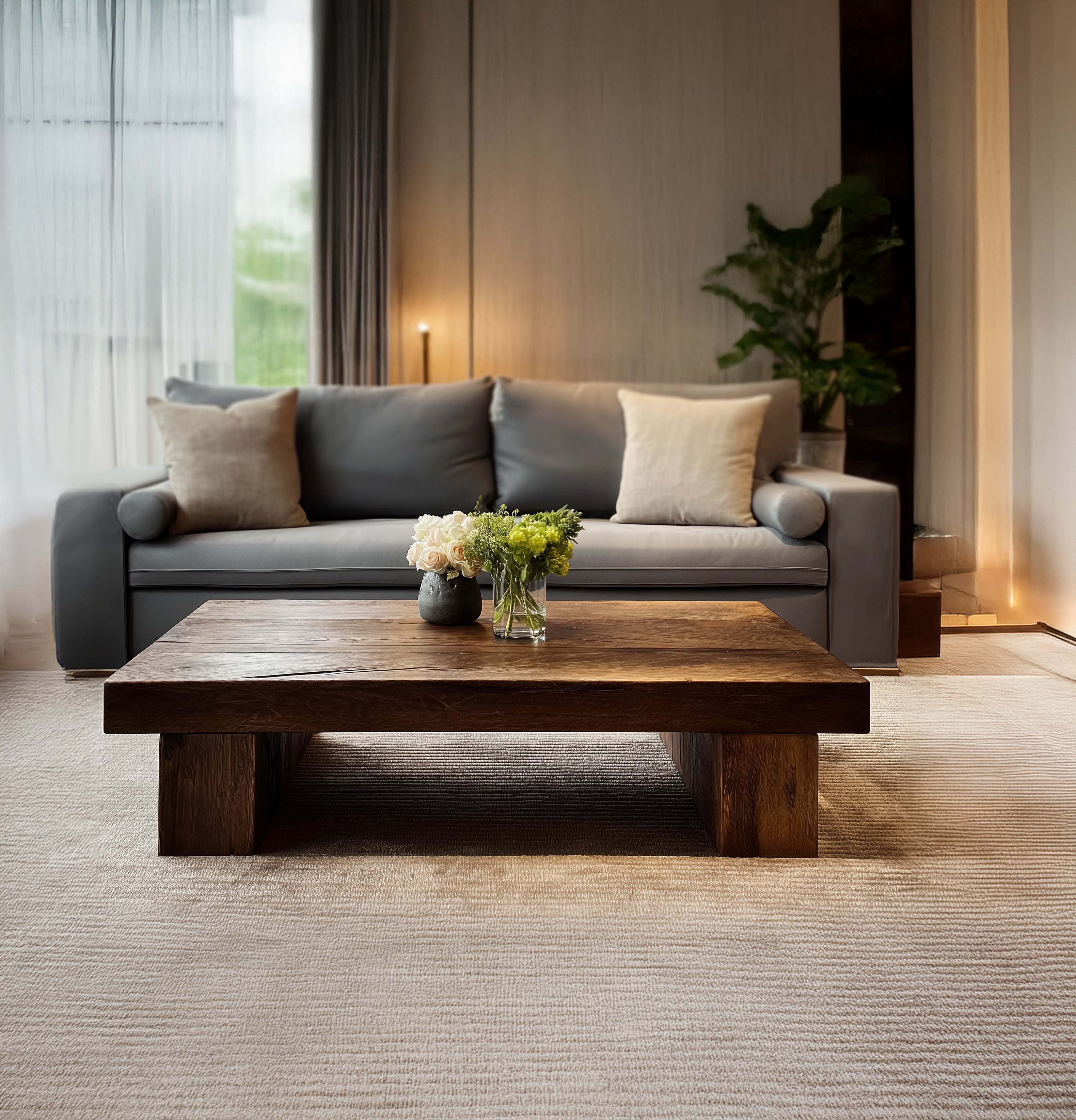 Rustikaler handgefertigter Holzcouchtisch – Massivholz mit Baumkante, Landhausstil