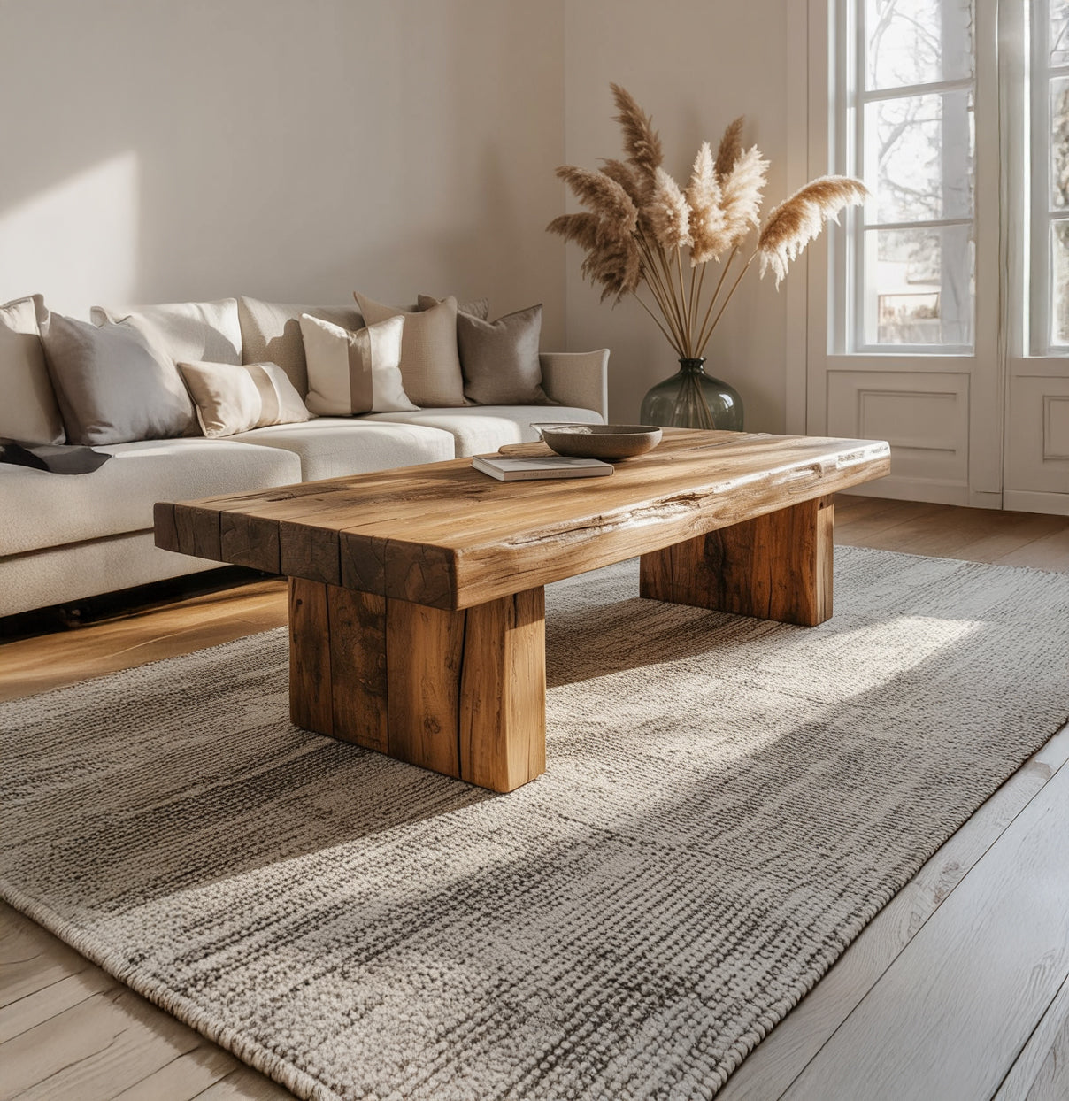 Massivholz Couchtisch mit Baumkante – Rustikaler Landhausstil