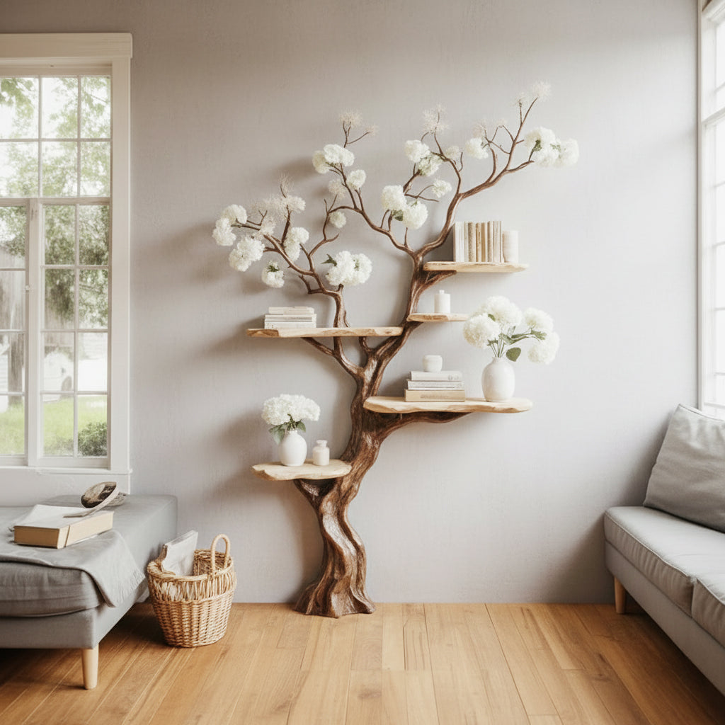 Massives Holzregal im Baumdesign – Handgefertigte Natur-Deko
