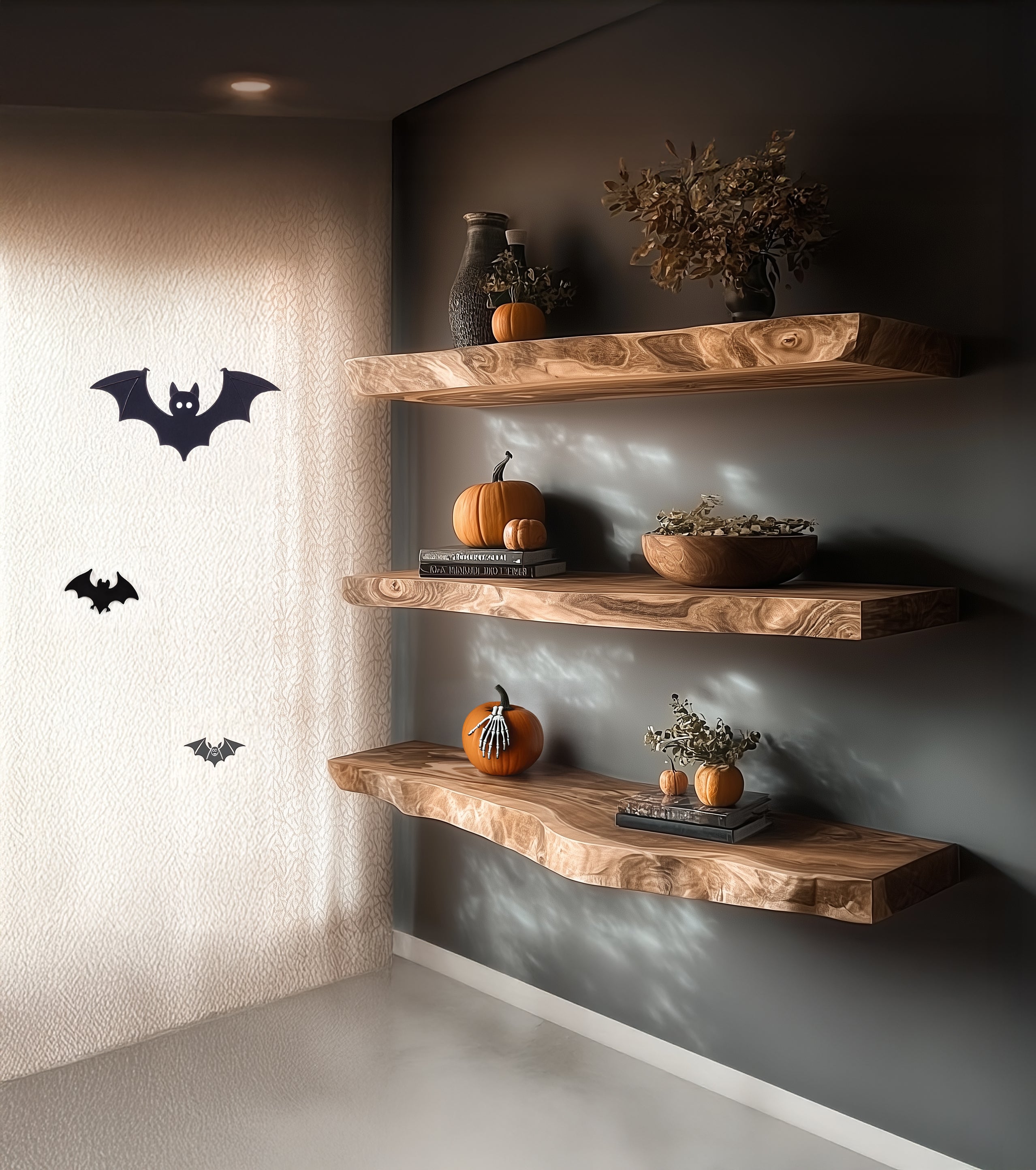 Live-Edge-Wandregale – Massivholz-Regal für rustikale Küchen oder Home-Bar-Deko