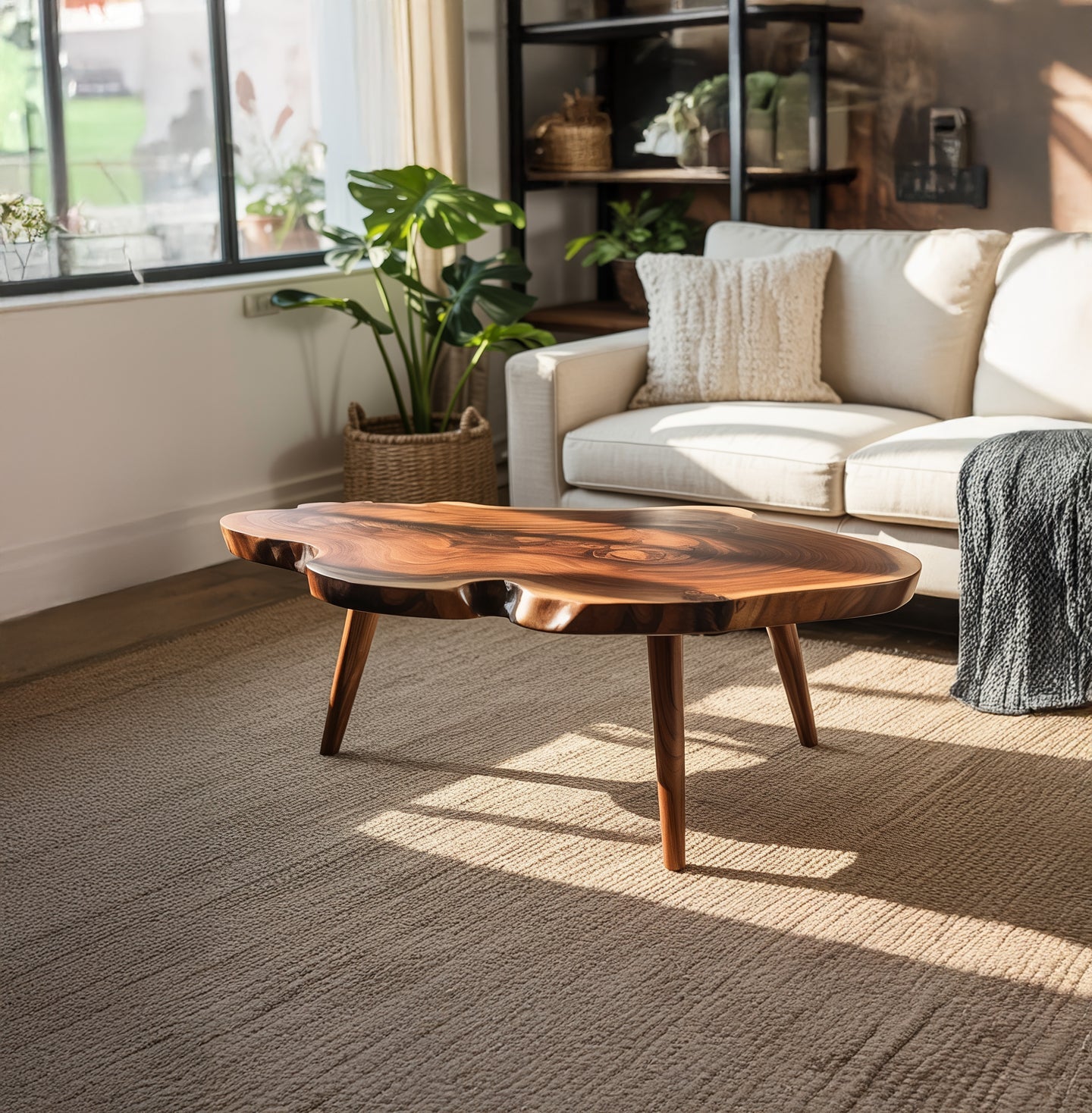 Live-Edge Couchtisch aus Massivholz – handgefertigter rustikaler Wohnzimmertisch