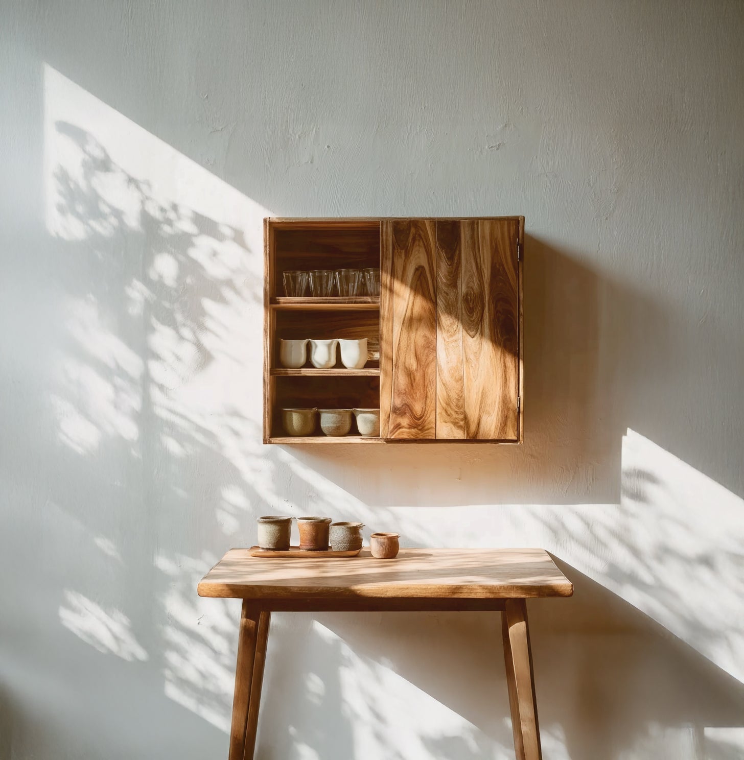 Handgefertigter Wandschrank aus Massivholz – Minimalistisches Hängeregal