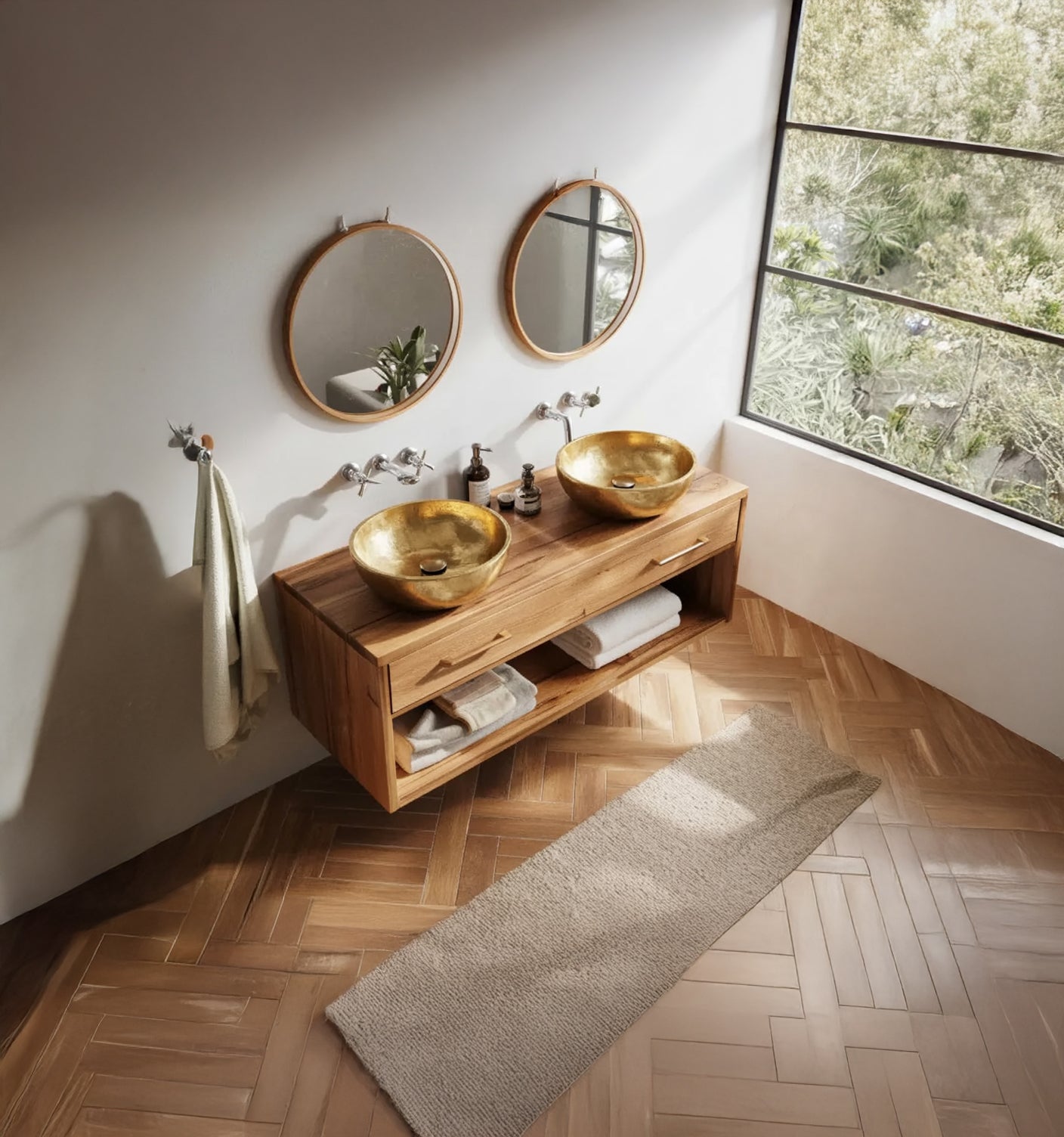 Rustikaler Bad Waschtisch aus Holz – Farmhouse Floating Vanity