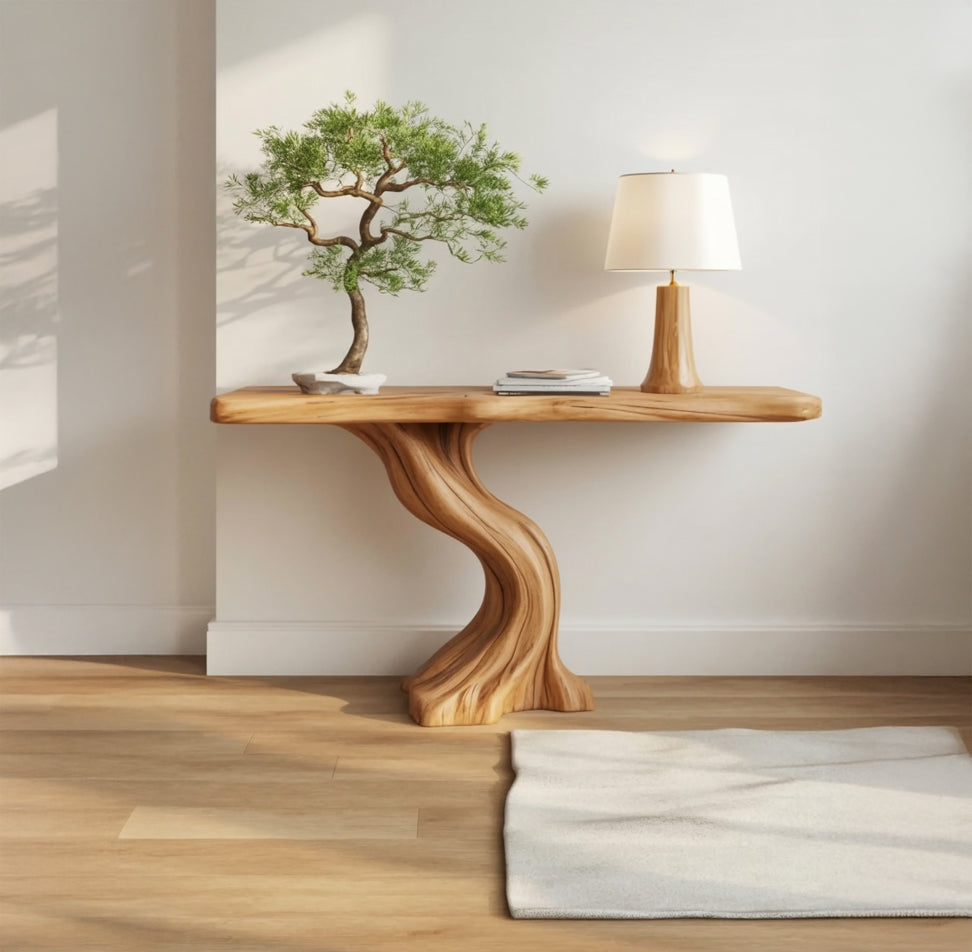 Massivholz Konsolentisch Live Edge – Schmaler Flurtisch Handarbeit