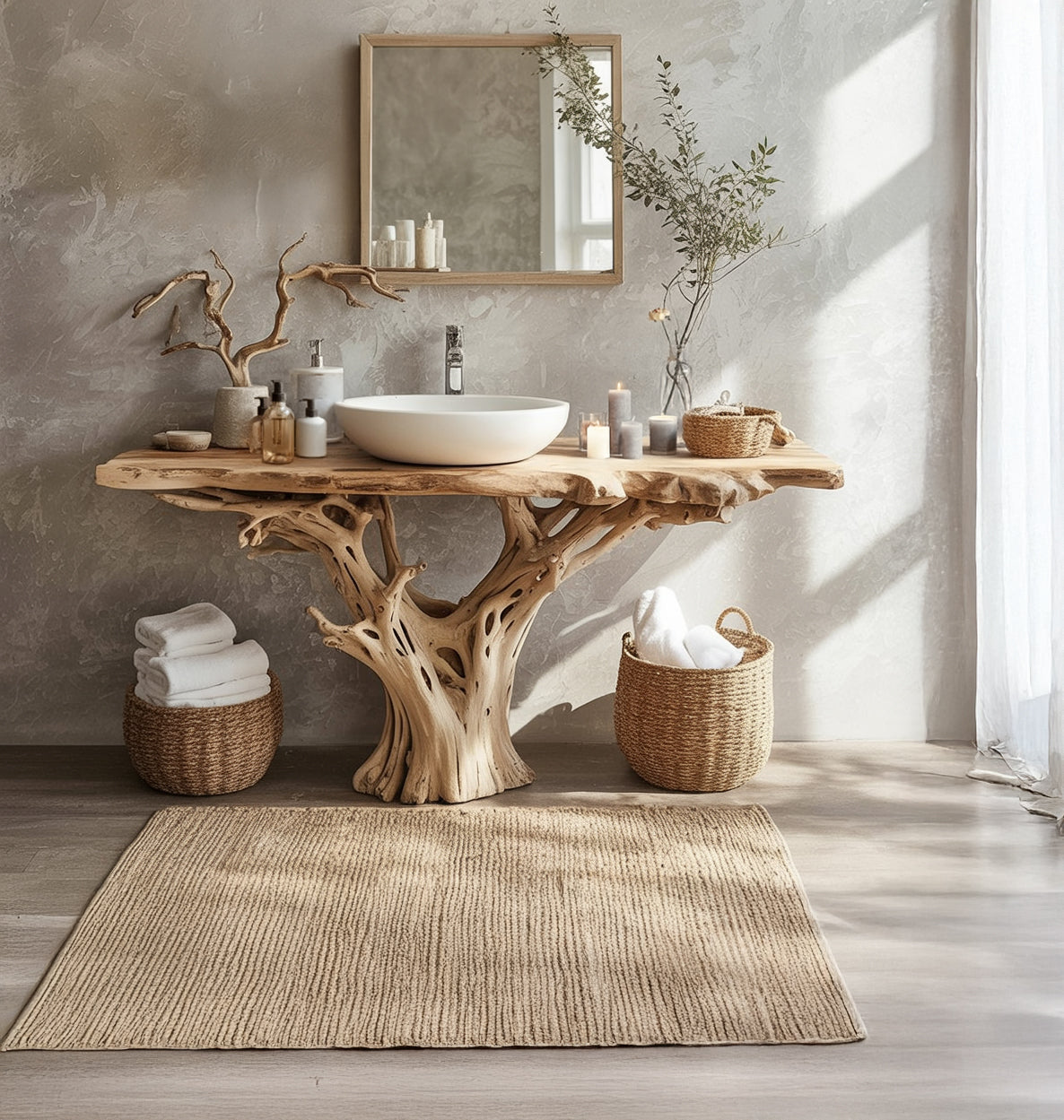 Live Edge Walnuss-Waschtisch – schwebend, Farmhouse-Spiegelkonsole