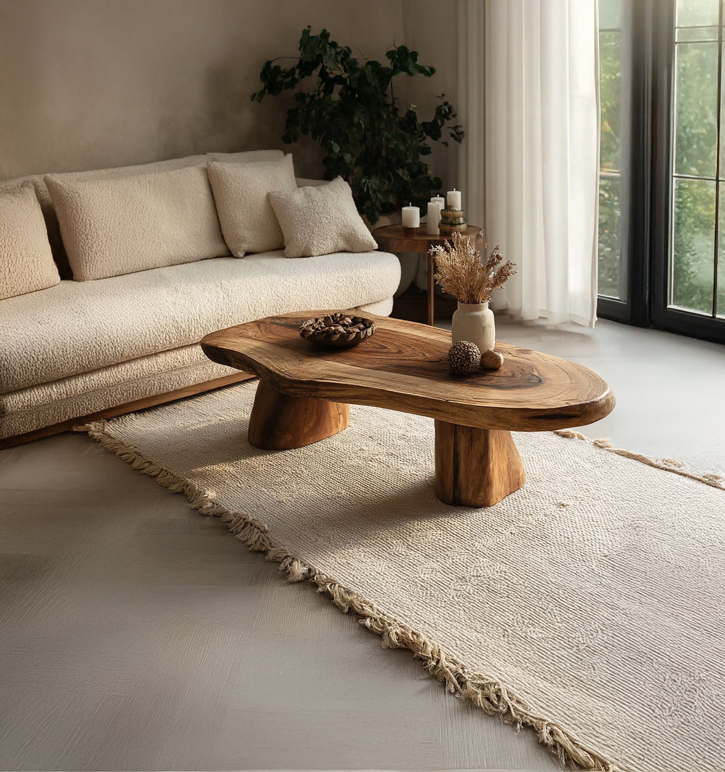 Handgefertigter Massivholz-Couchtisch mit Baumkante – modernes Wohnzimmer-Highlight