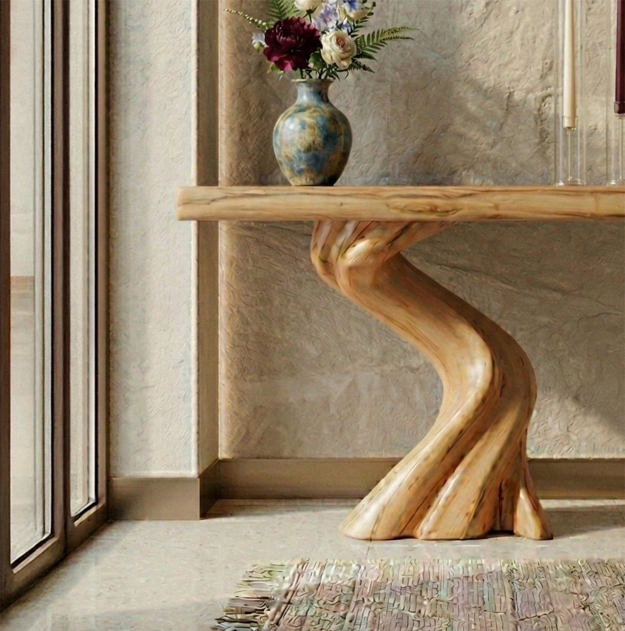 Handgefertigter Live Edge Konsolentisch – Rustikale Flurkonsole
