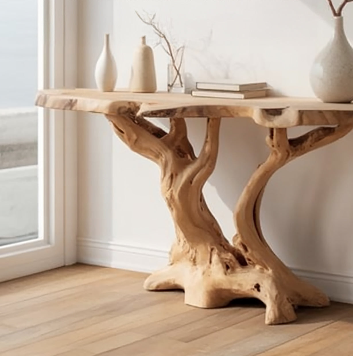 Handgefertigter Live Edge Konsolentisch aus Holz für rustikale Deko