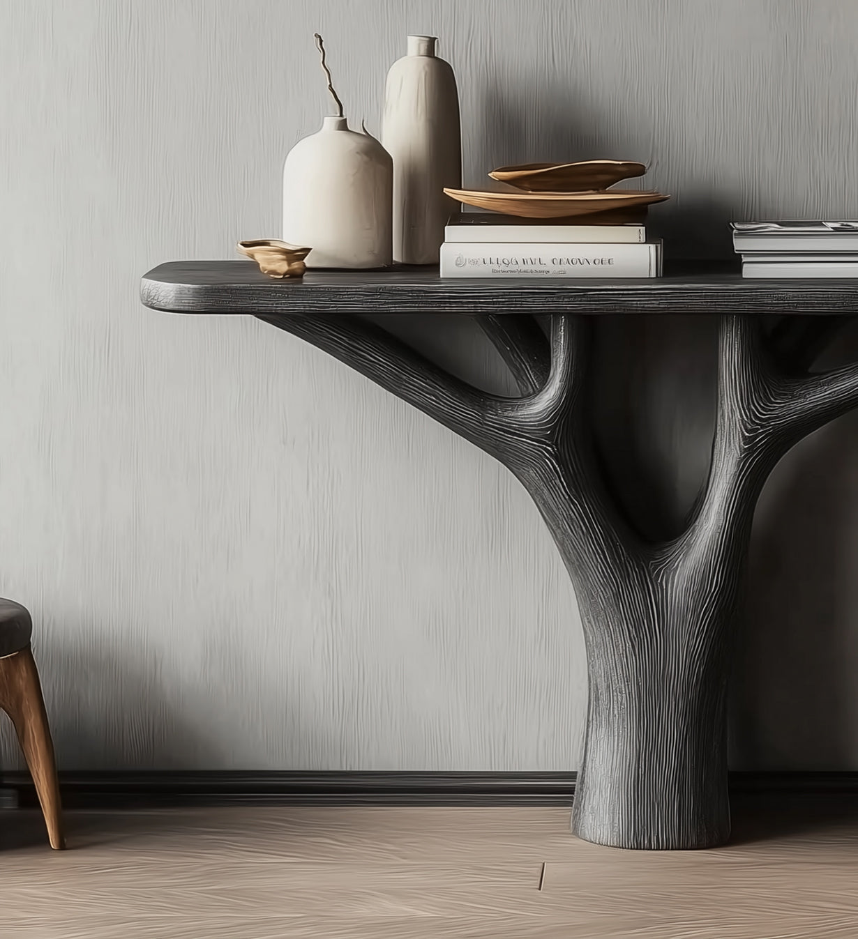 Moderner Konsolentisch mit Baumast – Handgefertigter Holz-Eingangstisch