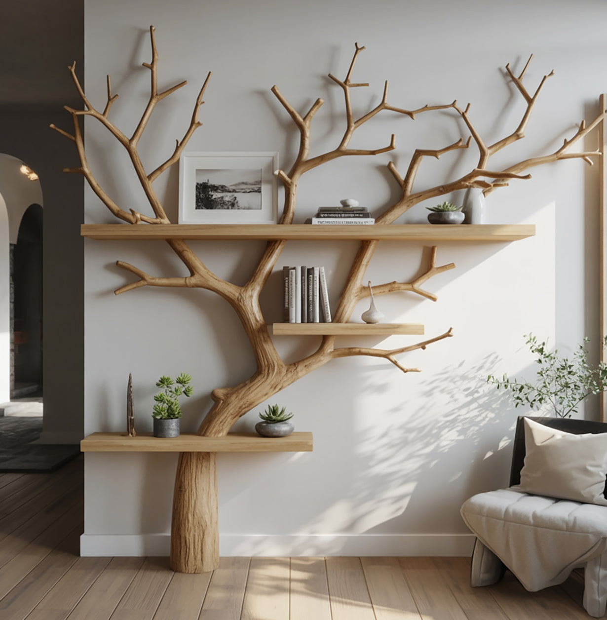 Baum Bücherregal aus Holz – Driftwood Ast Wandregal Floating