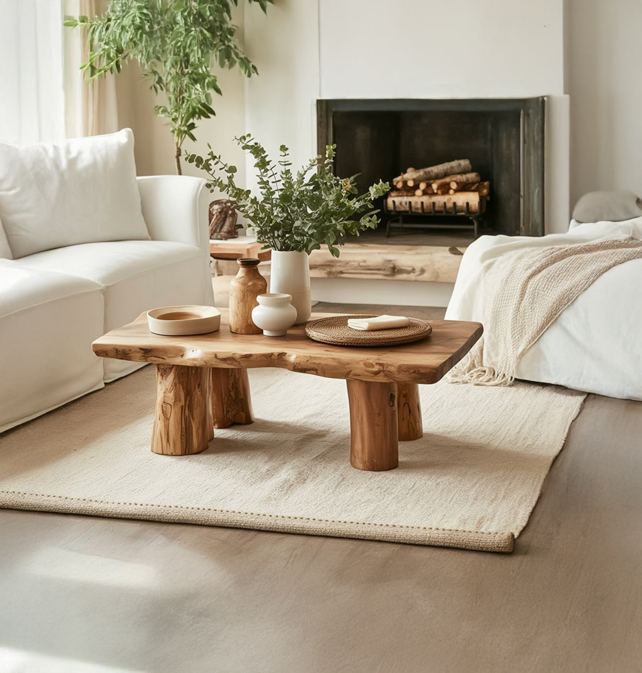 Rustikaler Live-Edge Couchtisch aus Massivholz – Farmhouse Stil