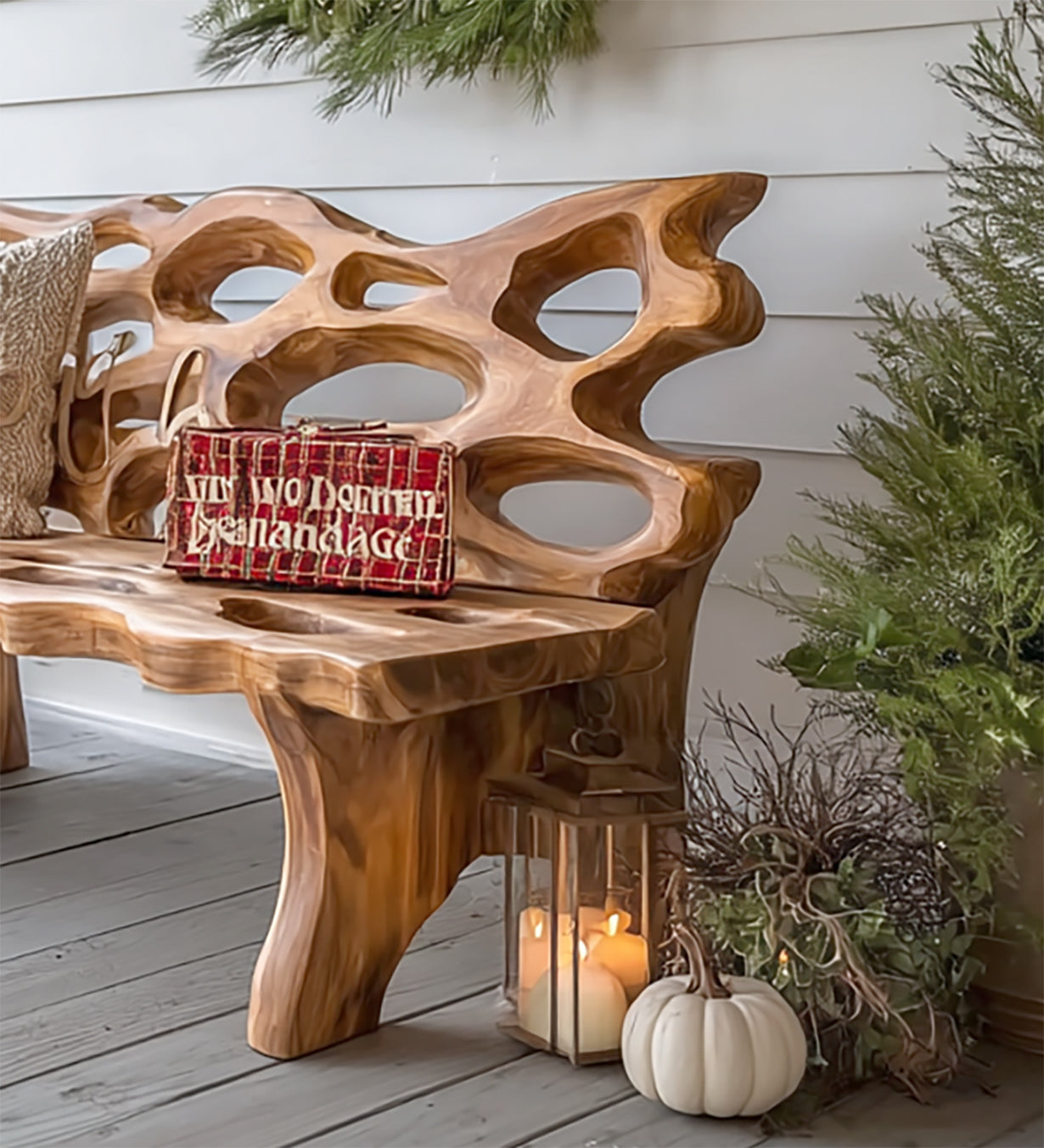 Rustikale Massivholz-Bank – handgefertigt für Eingangsbereich oder Terrasse