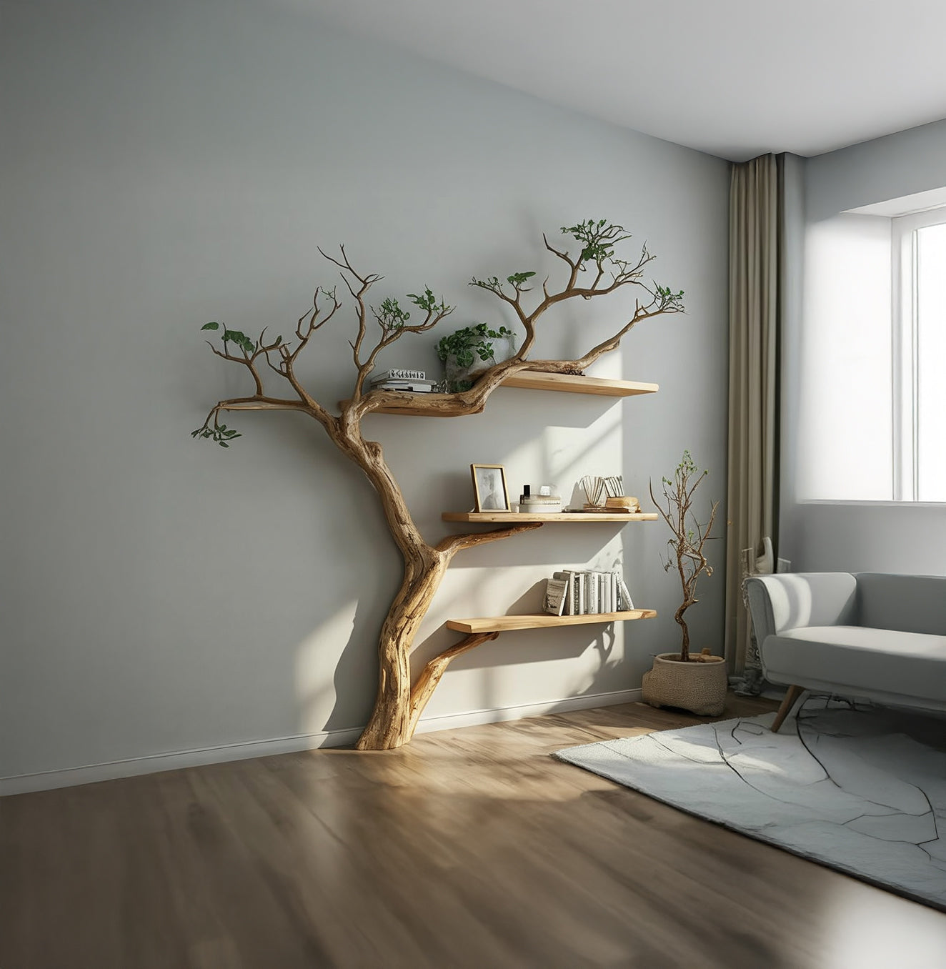 Handgefertigtes Wandregal aus Holz – Baum-inspiriertes Branchendesign