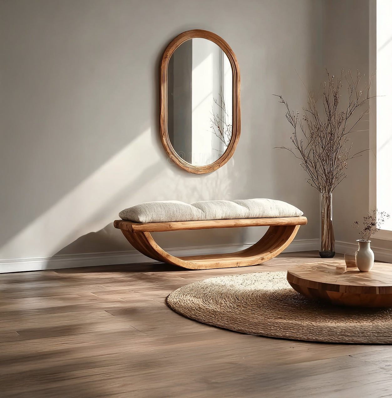 Geschwungene Massivholzbank – Handgefertigte Sitzbank für Diele