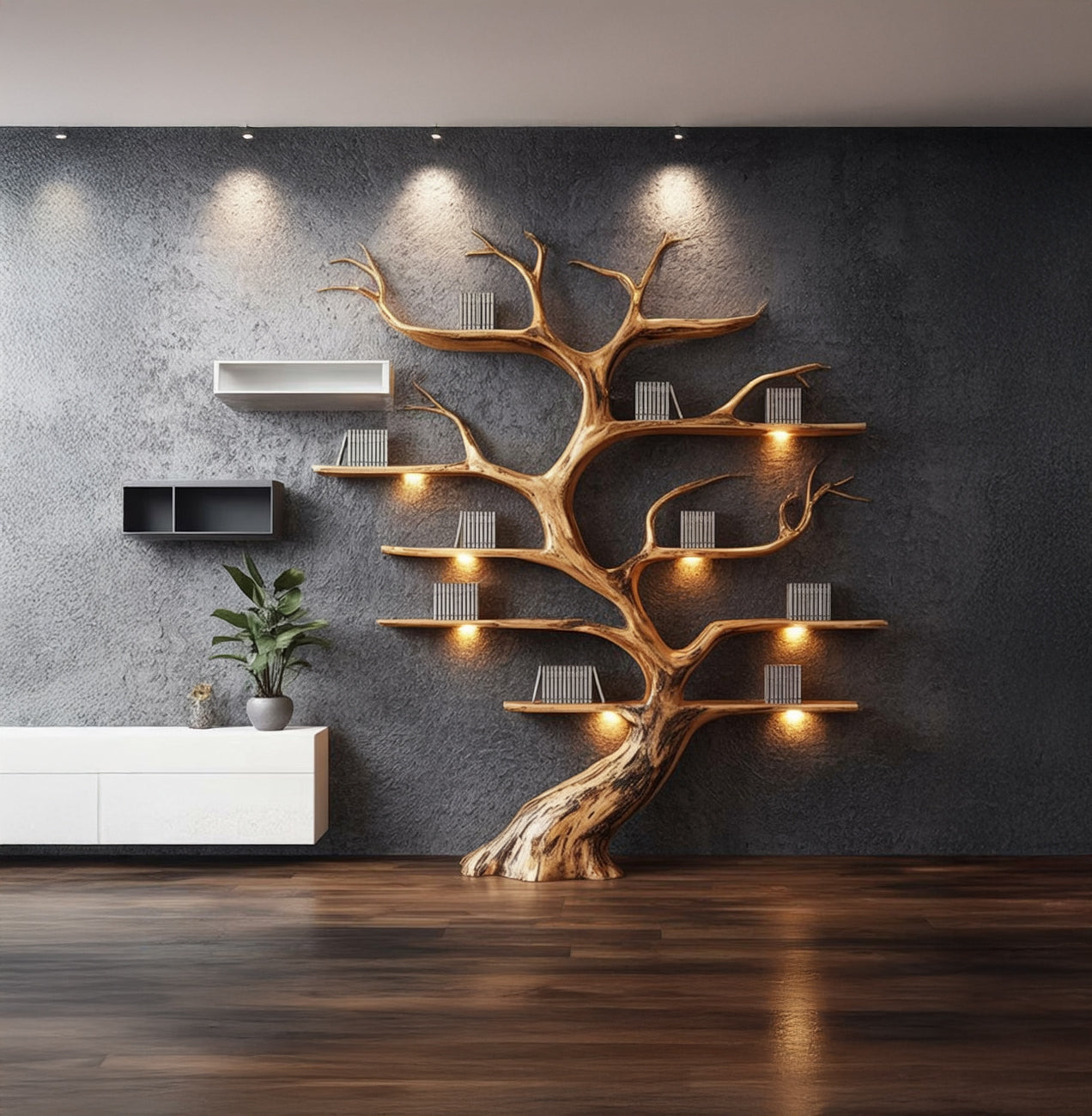 Rustikales Tree Branch Floating Shelf aus Treibholz – Wanddeko Kunst
