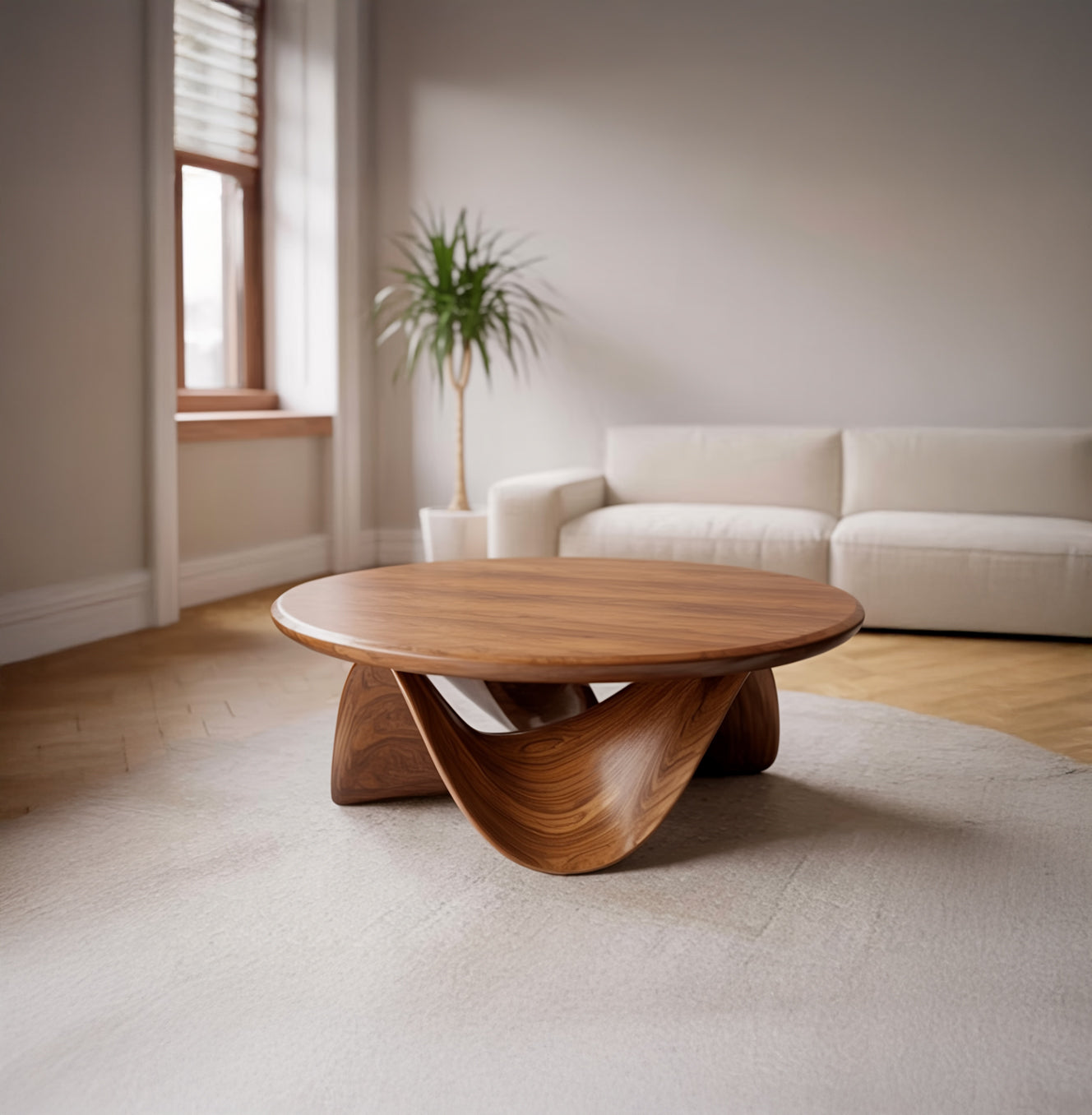 Runder Couchtisch aus Massivholz – Skulpturales Live Edge Design