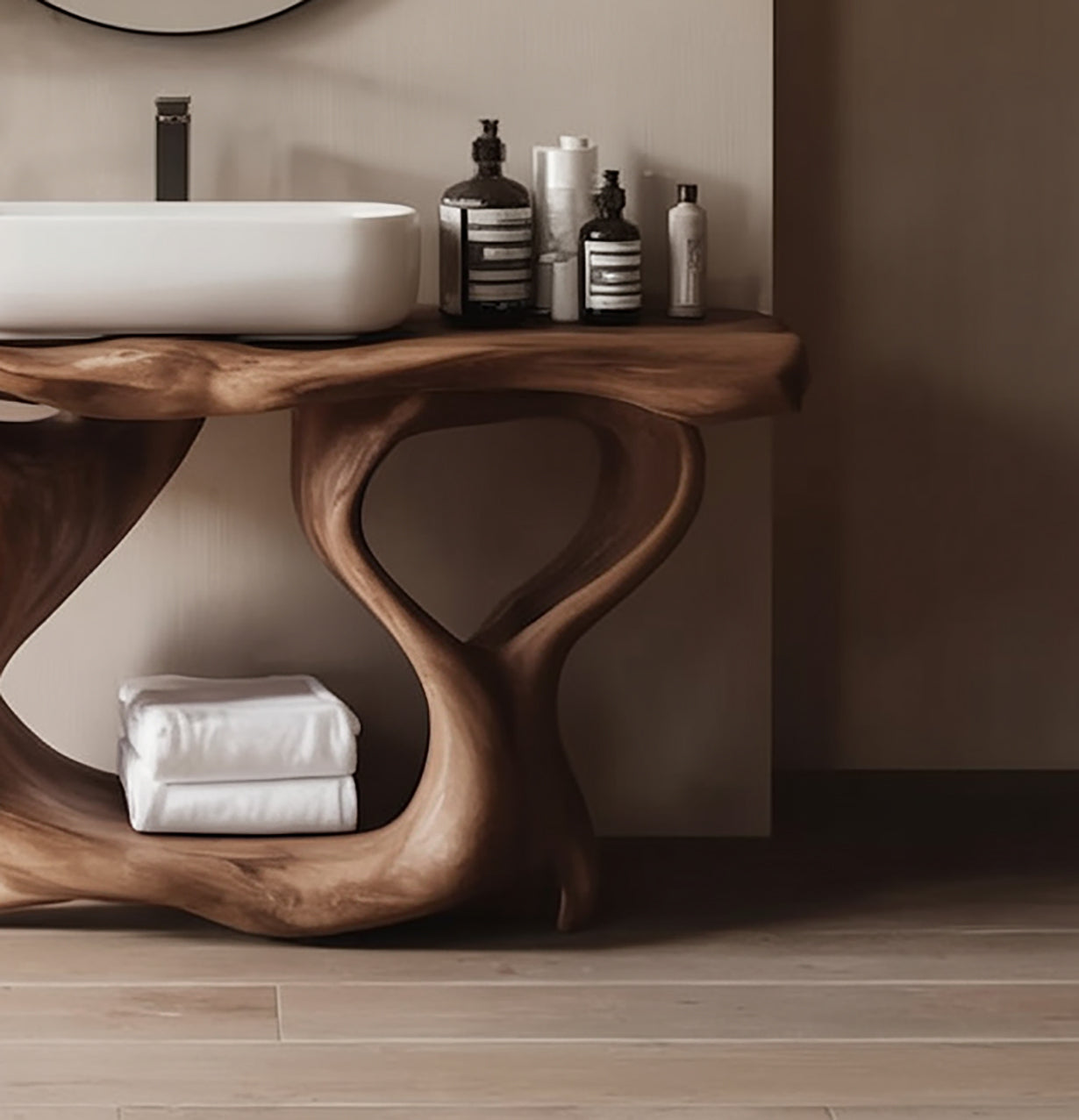 Farmhouse Live-Edge Badmöbel aus Massivholz – Schwebender Waschtisch