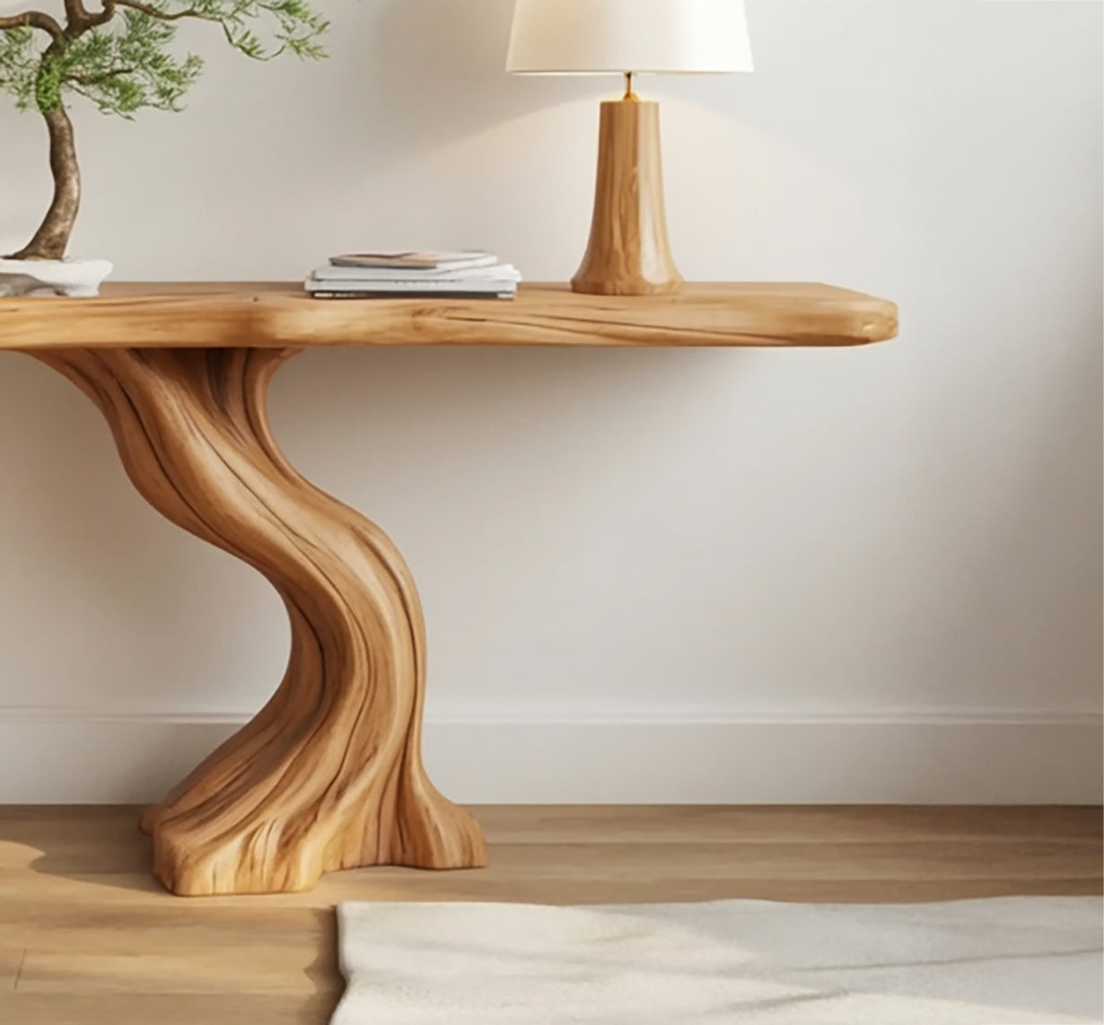 Massivholz Konsolentisch Live Edge – Schmaler Flurtisch Handarbeit