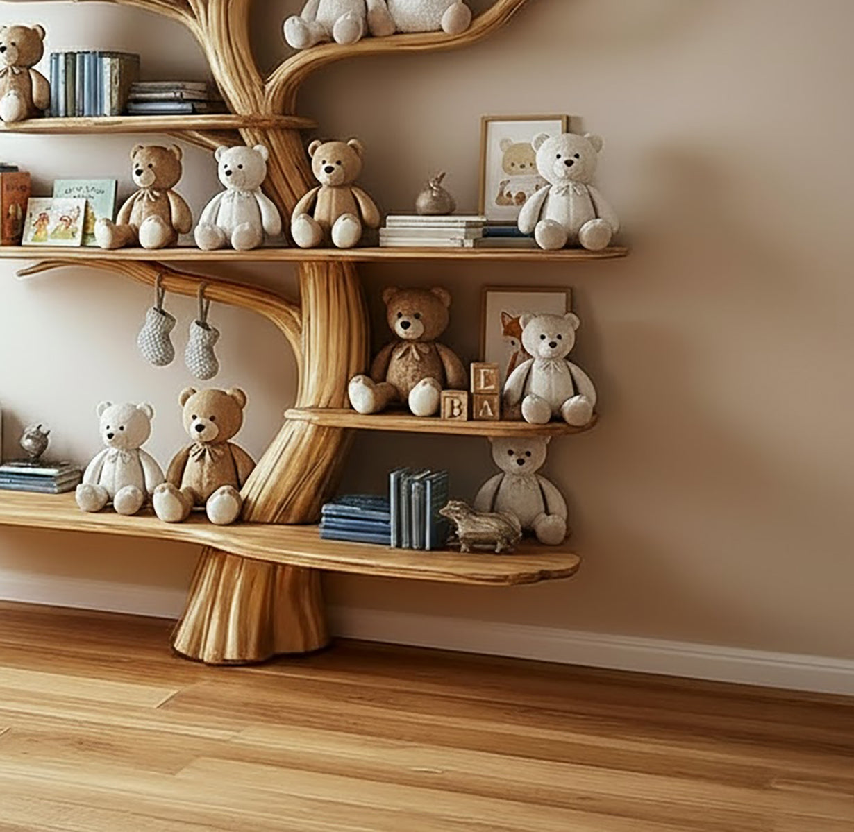 Baum Kinder Bücherregal aus Holz – Handgefertigtes Wandregal