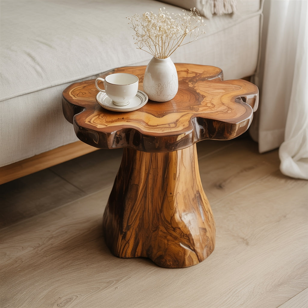 Handgefertigter Live Edge Beistelltisch aus Massivholz