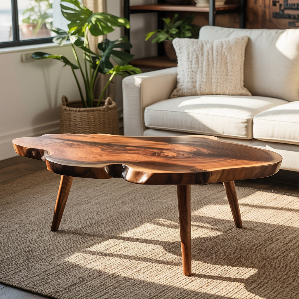 Live-Edge Couchtisch aus Massivholz – handgefertigter rustikaler Wohnzimmertisch