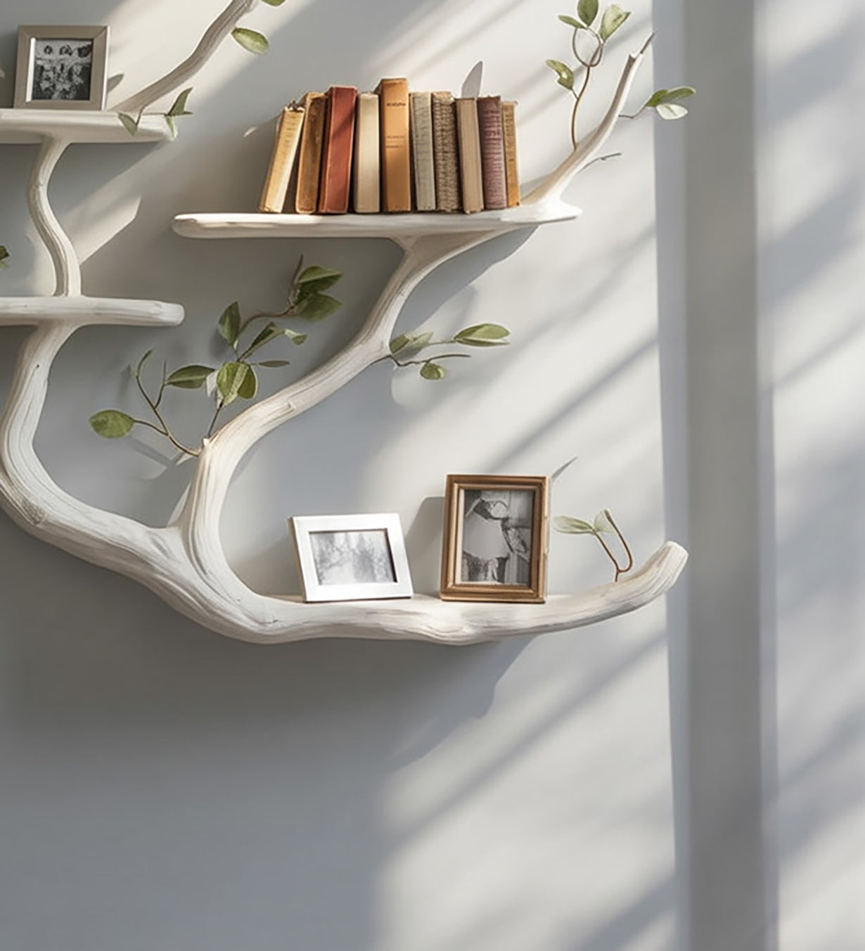 Handgefertigtes Baumast-Bücherregal – Rustikales schwebendes Wandregal aus Holz