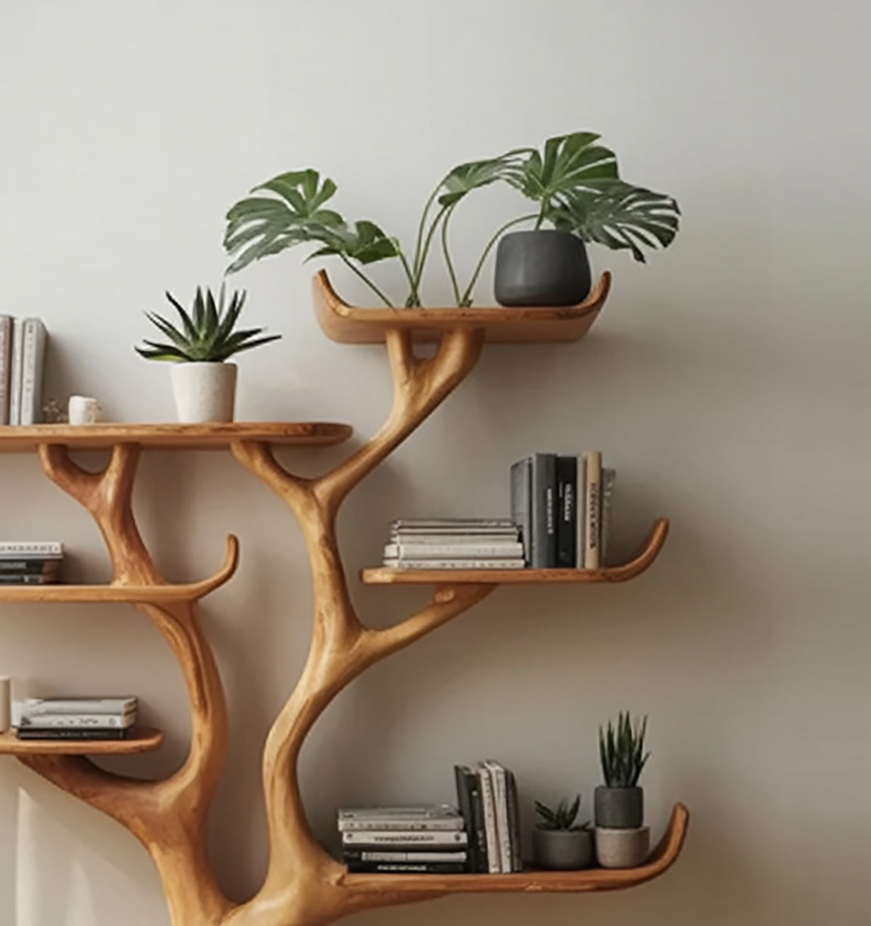 Handgefertigtes Baum Bücherregal aus Holz – Wandregal Deko