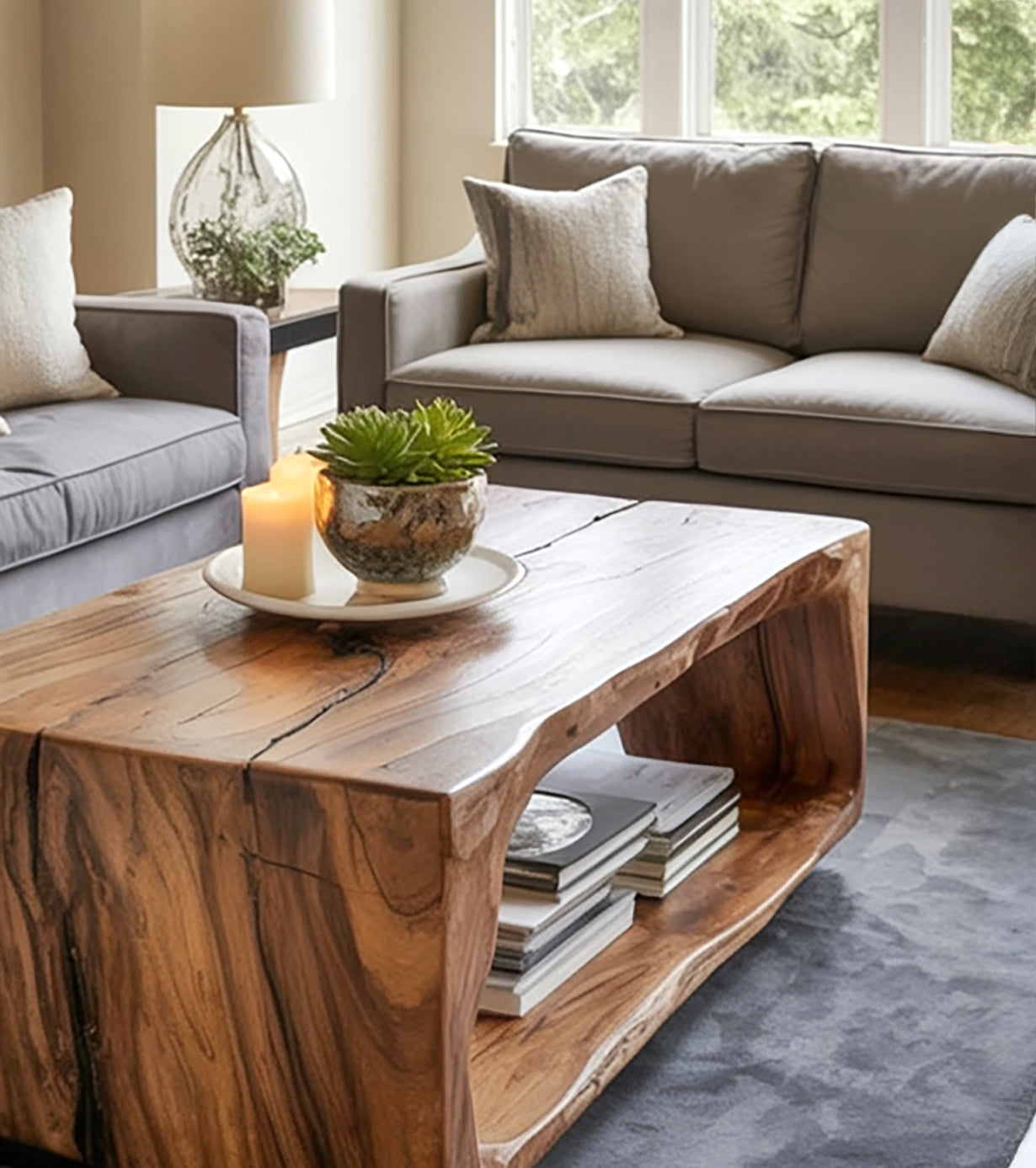 Handgefertigter Walnuss-Couchtisch mit Live Edge – Massivholz, Modernes Design