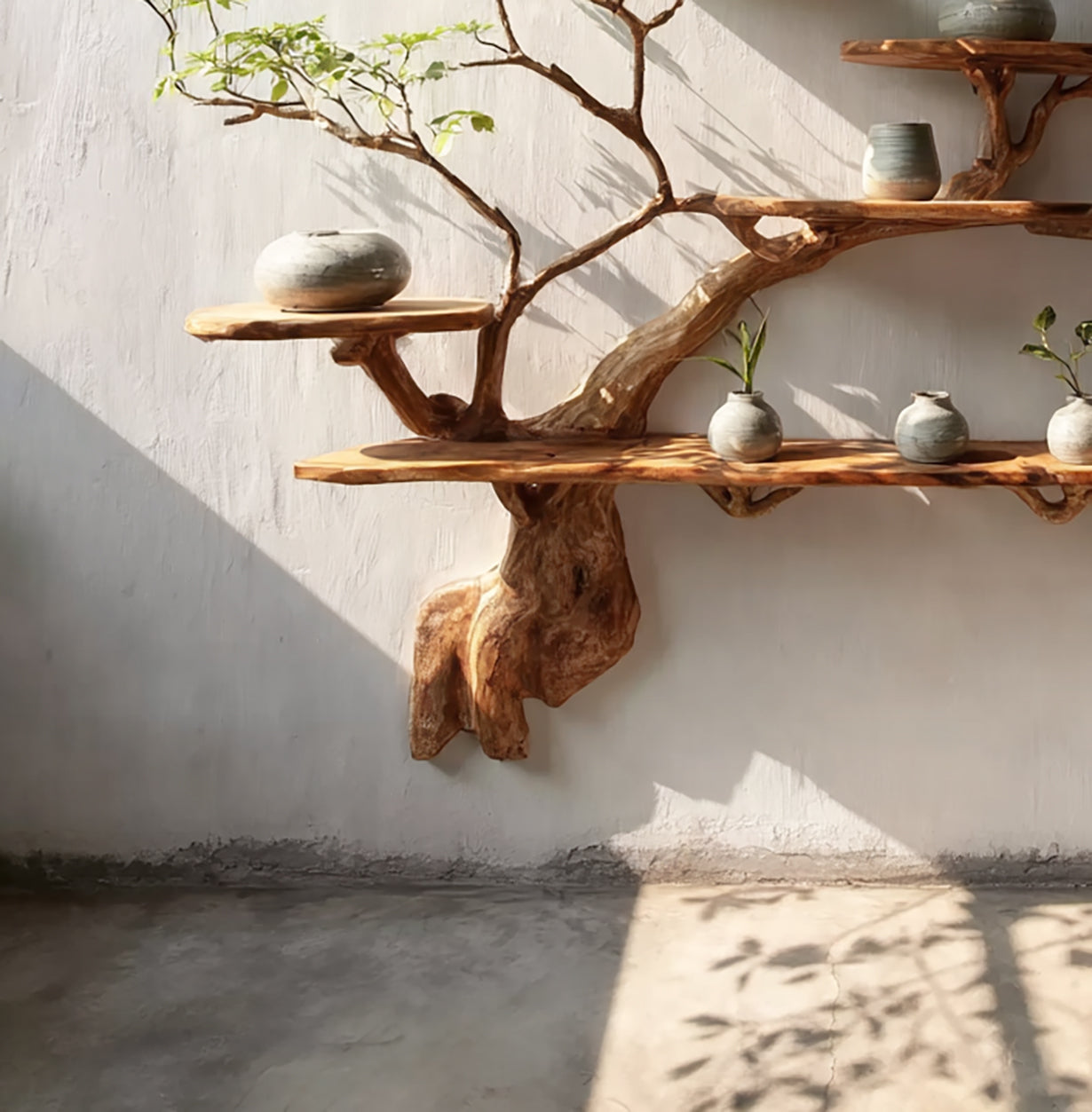 Treibholz-Schweberegal – Rustikales Baumzweig-Wandregal für Bücher