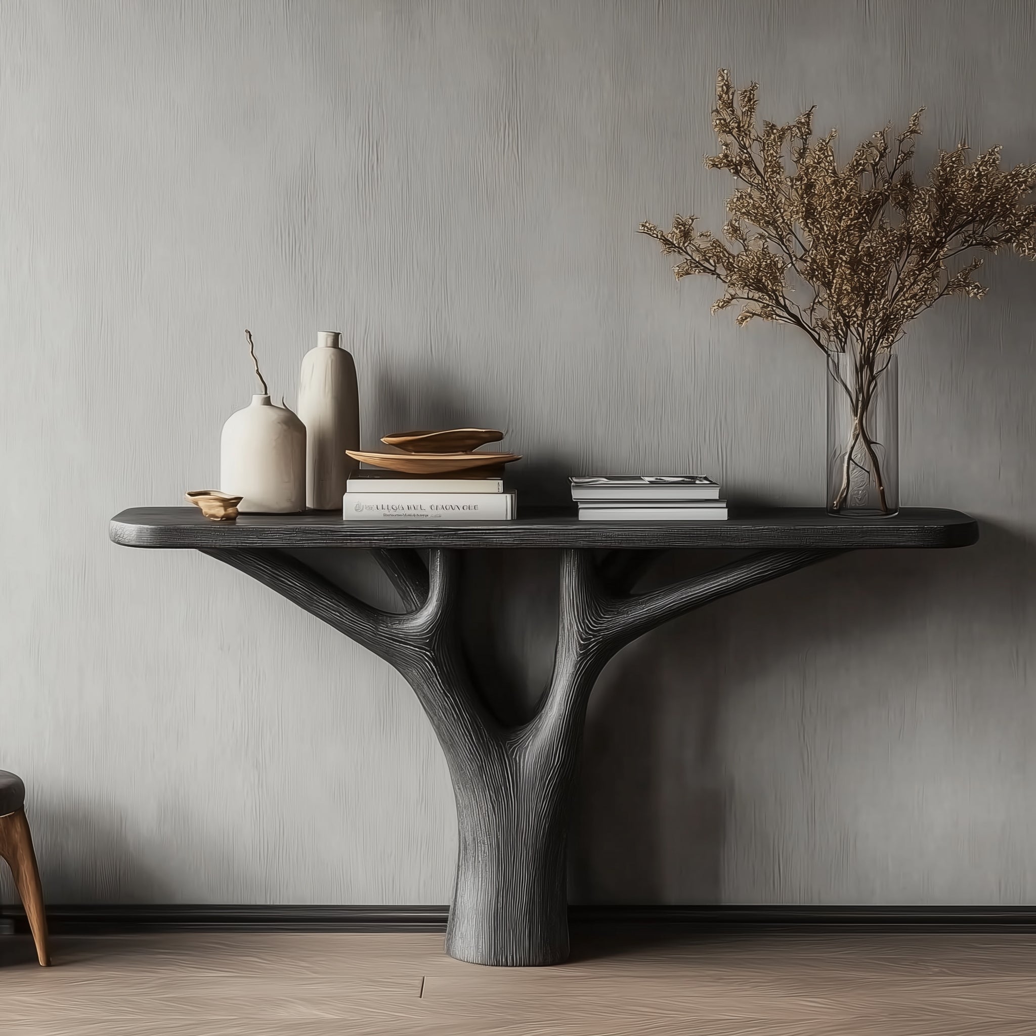 Moderner Konsolentisch mit Baumast – Handgefertigter Holz-Eingangstisch