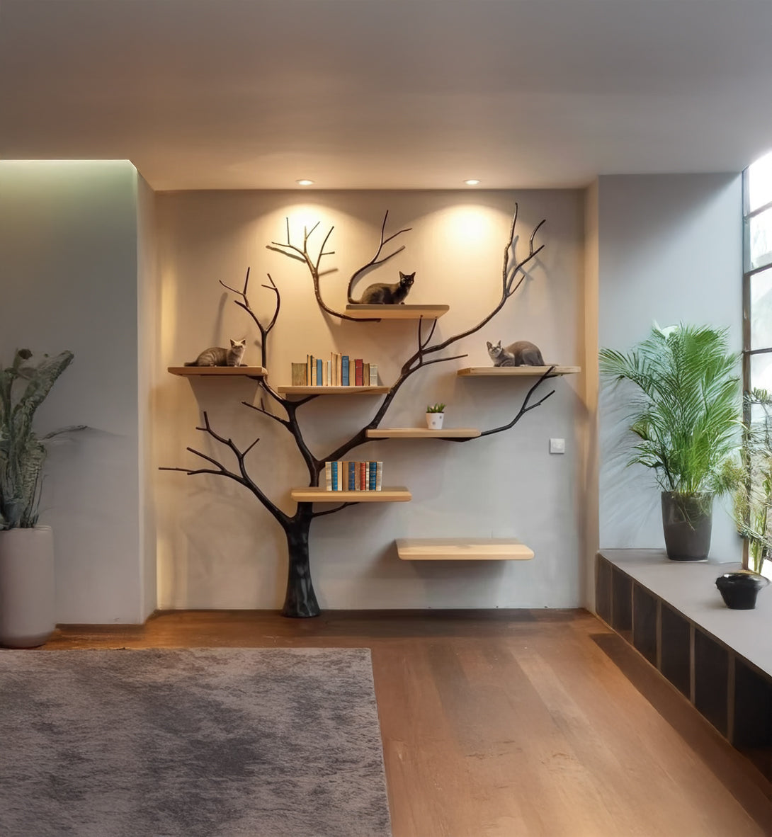 Rustikaler Massivholz-Kratzbaum – Handgefertigter großer Katzenbaum für Spiel & Dekor