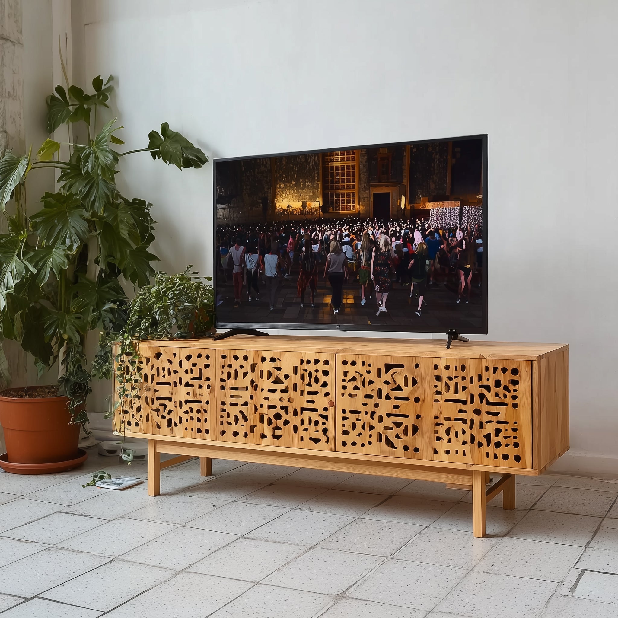 Rustikaler Massivholz-TV-Schrank – Handgefertigtes, einzigartiges Möbelstück für Wohnzimmer