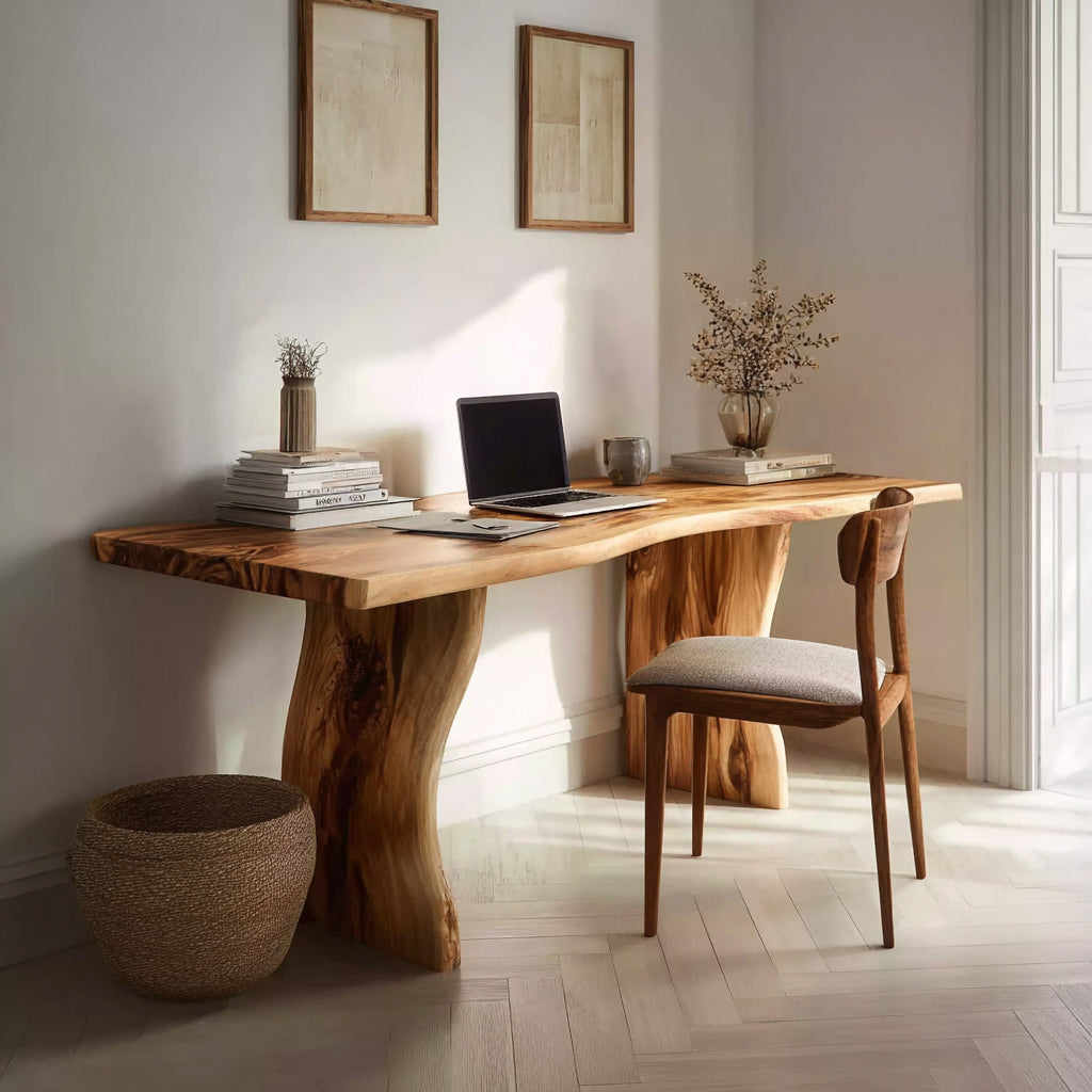 Live-Edge Schreibtisch aus Massivholz – Handgefertigter Naturholz-Tisch