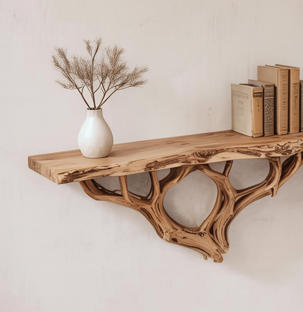 Schwebendes Tree Bücherregal aus Massivholz – Treibholz Wandkunst