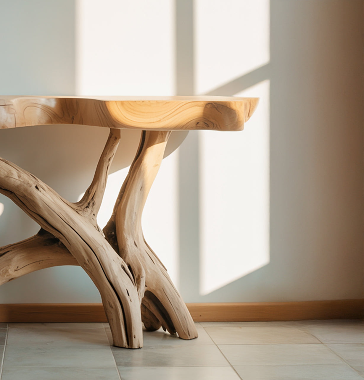 Handgefertigter Live Edge Konsolentisch aus Holz – Rustikale Konsole