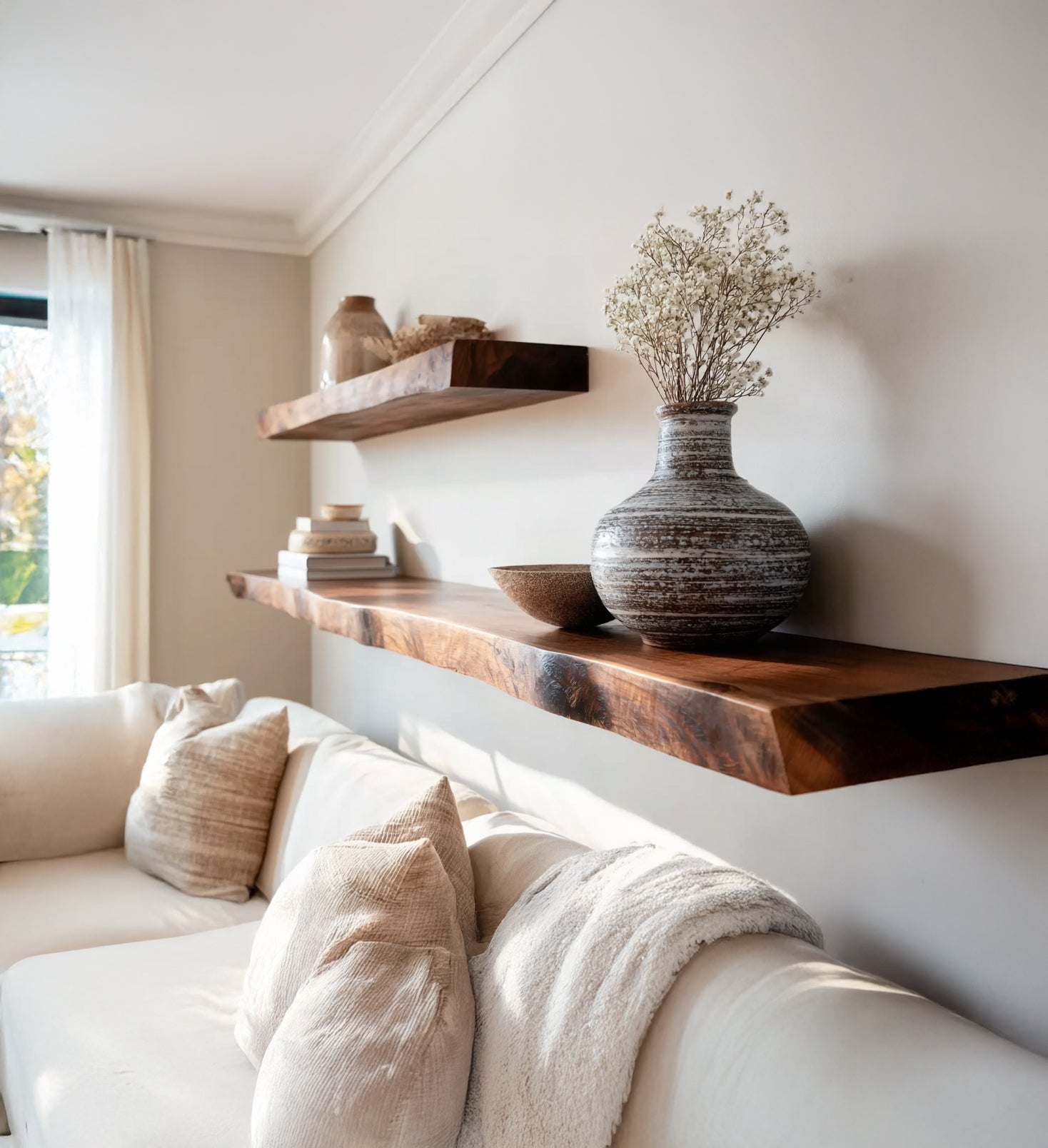 Live Edge Wandregal aus Massivholz – Handgemachte Floating Shelves