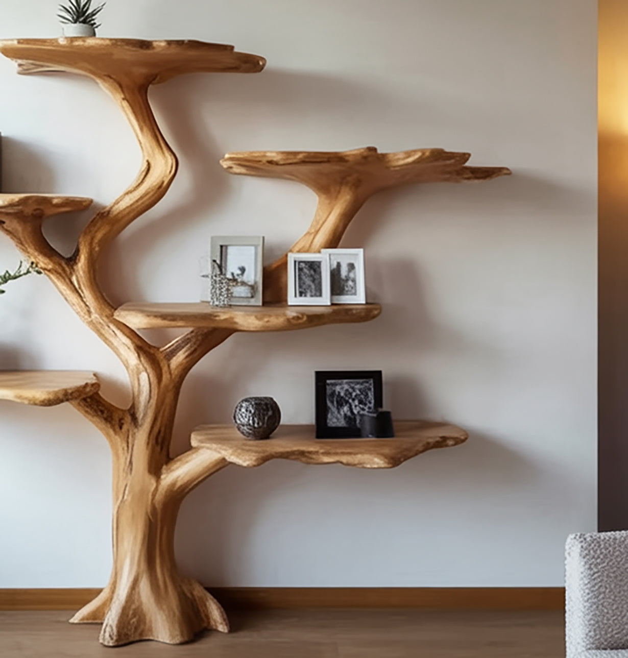 Bücherregal aus Massivholz in Baumform – Vintage-Holzdeko fürs Zuhause