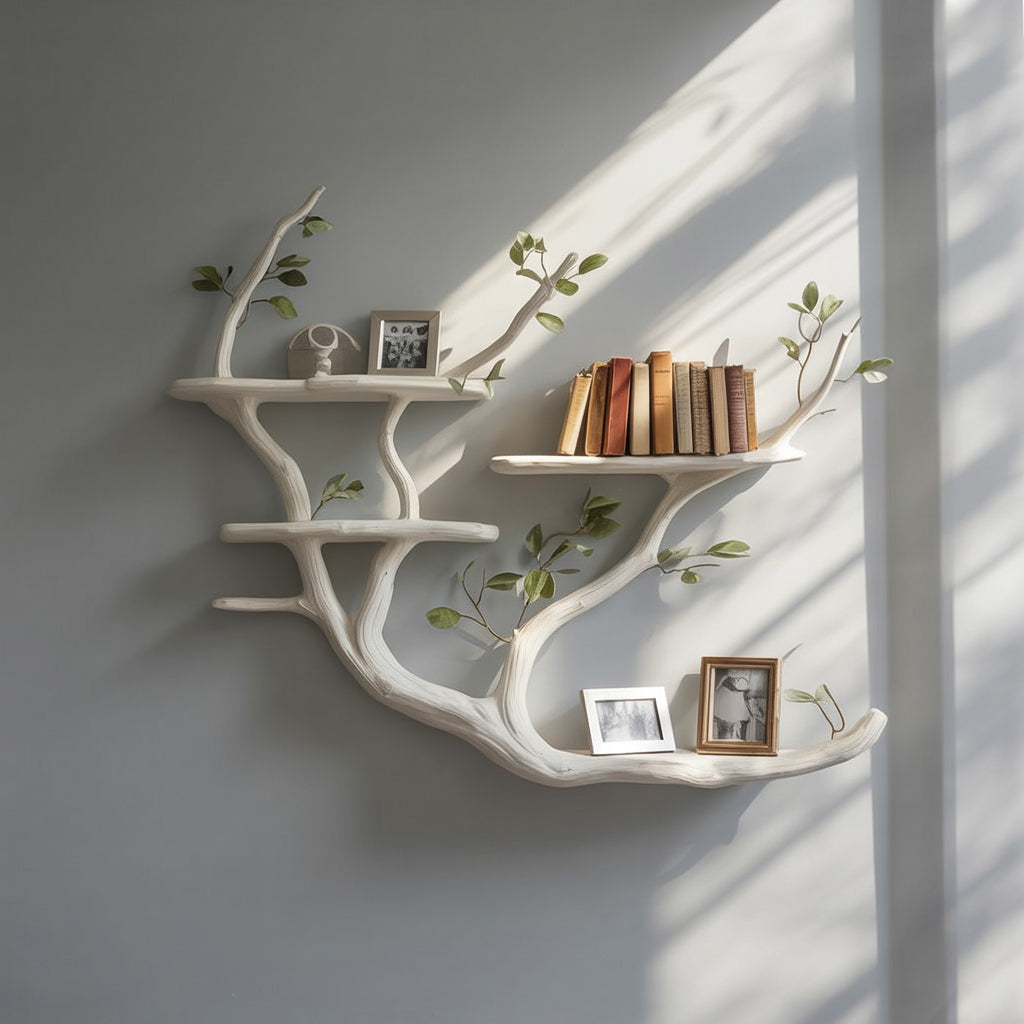 Handgefertigtes Baumast-Bücherregal – Rustikales schwebendes Wandregal aus Holz