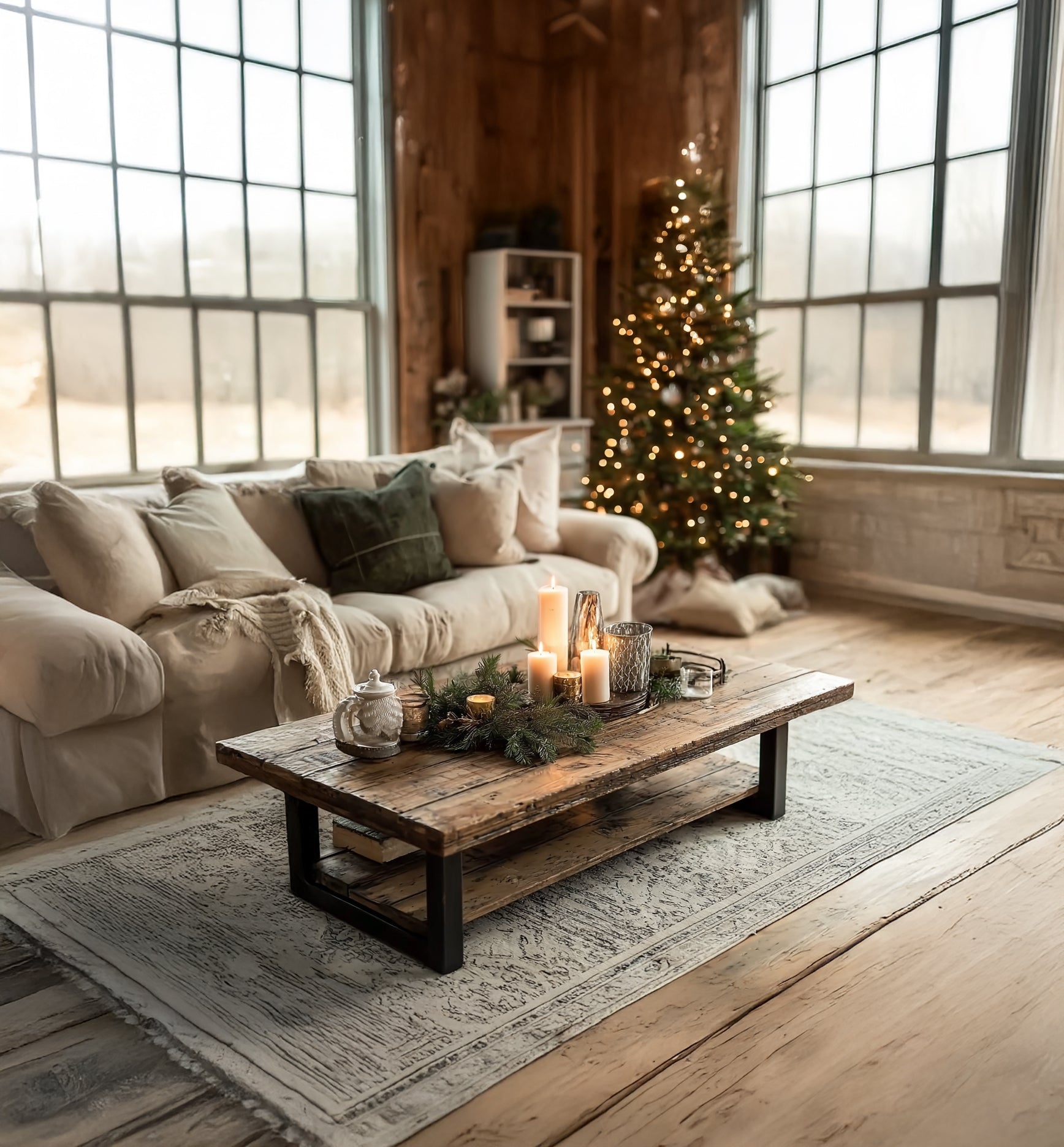 Rustikaler Couchtisch – handgefertigt aus Massivholz mit Naturkante & Metallbeinen