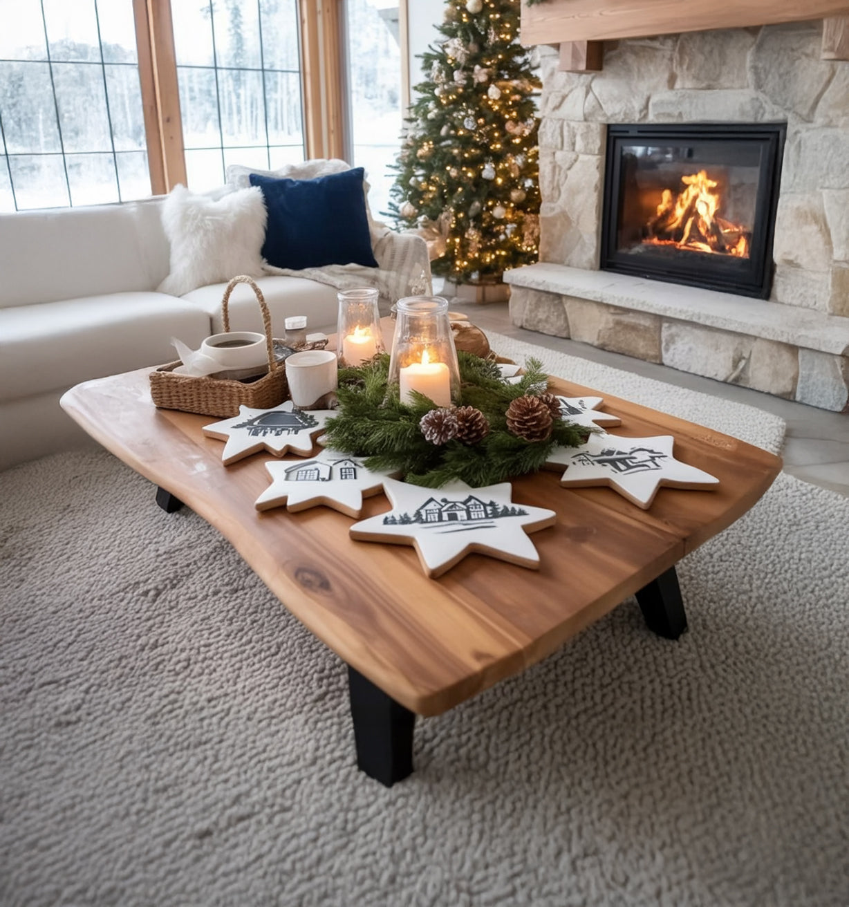 Handgefertigter rustikaler Massivholz-Couchtisch – minimalistischer Wohnzimmer-Tisch