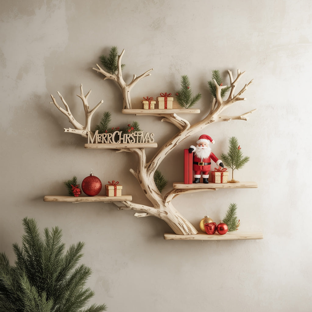 Rustikales Eck-Schweberegal – Baum-Regal aus Treibholz mit Baumkante, wandmontiert