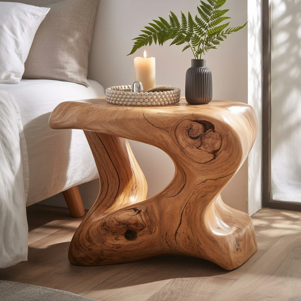 Rustikaler Landhaus-Nachttisch – handgefertigter Holztisch mit Schublade