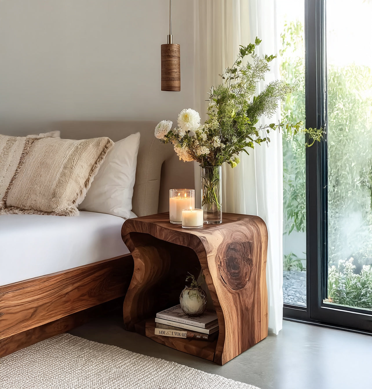 Live-Edge-Beistelltisch – Rustikaler Massivholz-Tisch für Wohnzimmer