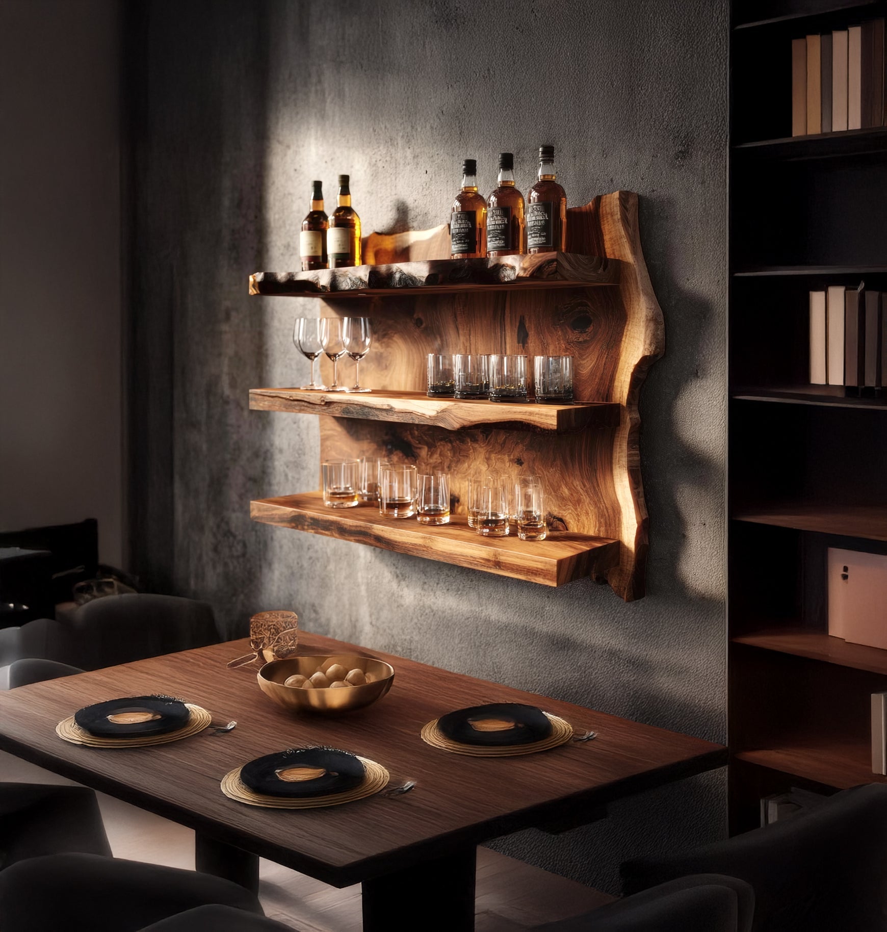 Handgefertigtes schwebendes Barregal aus Massivholz – rustikales Wanddekor