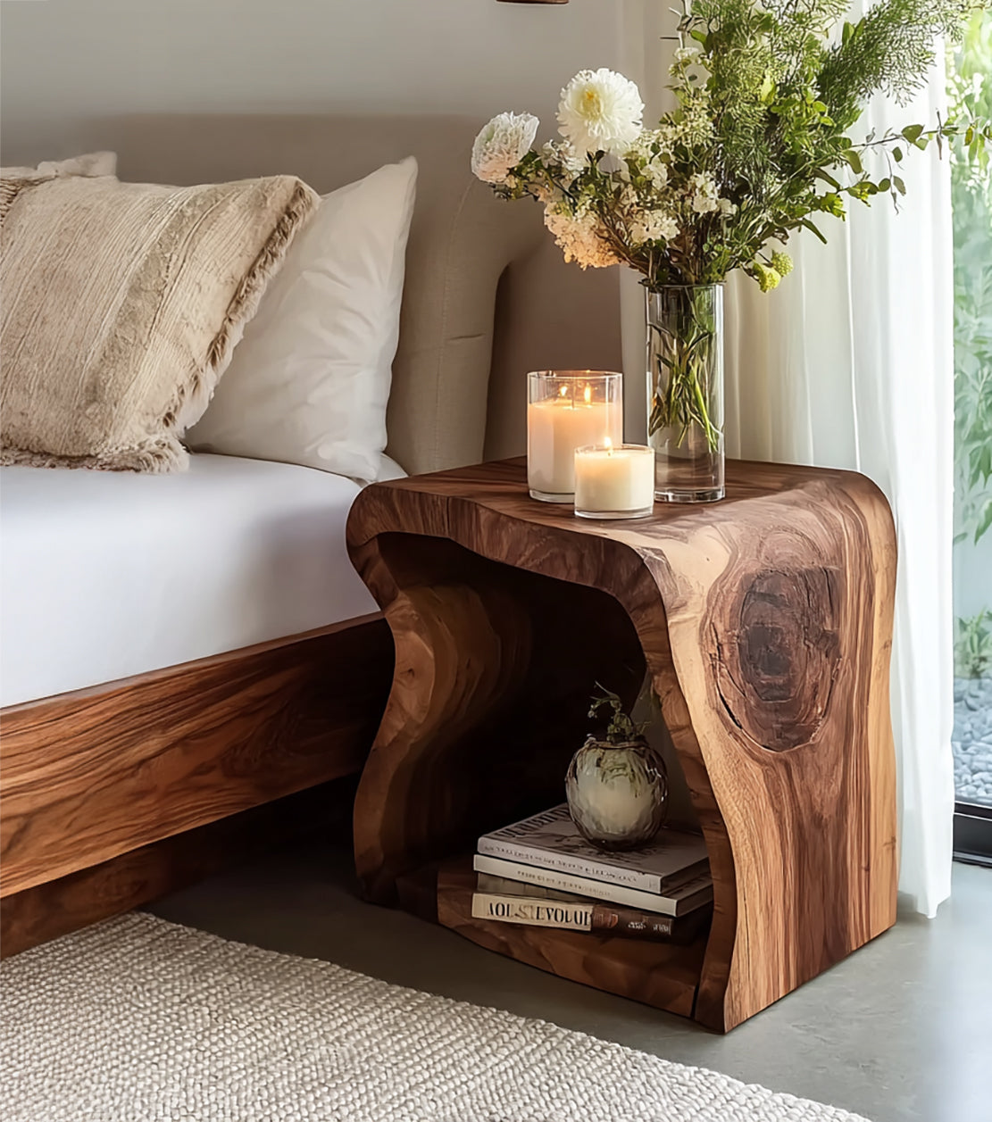 Live-Edge-Beistelltisch – Rustikaler Massivholz-Tisch für Wohnzimmer