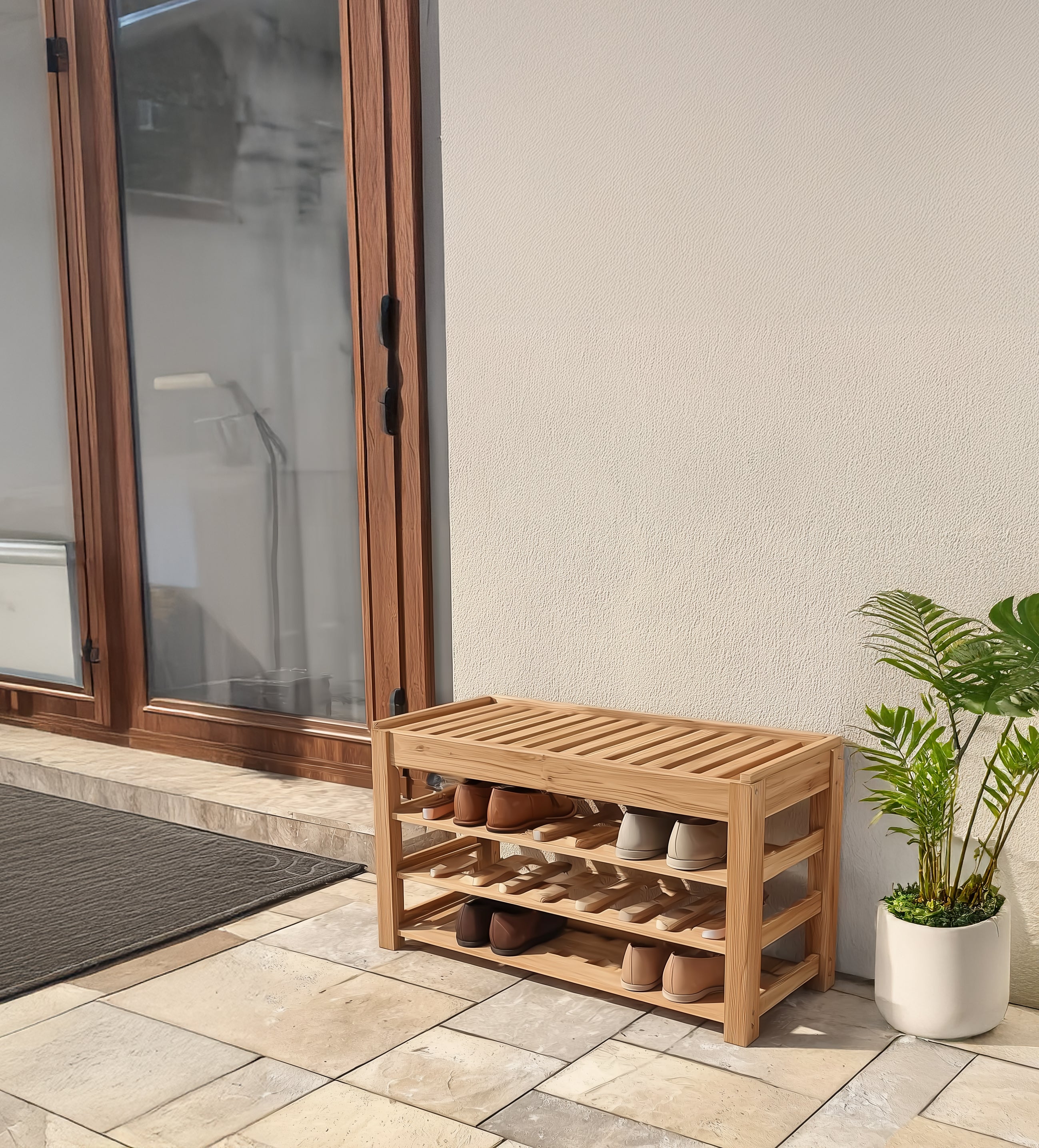 Eichen-Sitzbank mit Stauraum – Handgefertigtes Schuhregal für den Eingangsbereich