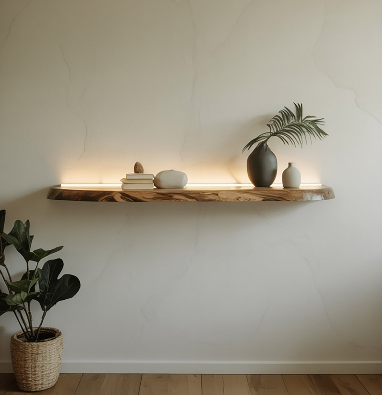 Massivholz Floating Wandregal – Rustikales Live Edge Holzregal