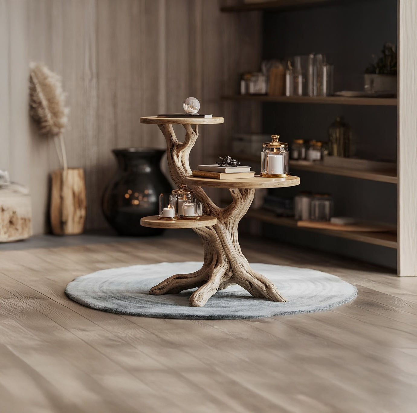 Handgefertigter Beistelltisch aus Massivholz im skulpturalen Baumdesign